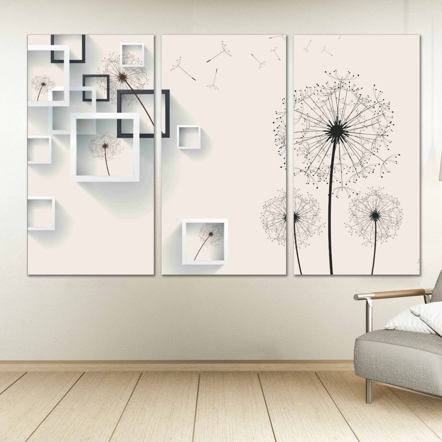Pastel wall art geometric wall art Dandelion wall art Flowers wall art paintings on canvas, home wall decor, canvas painting Living room art