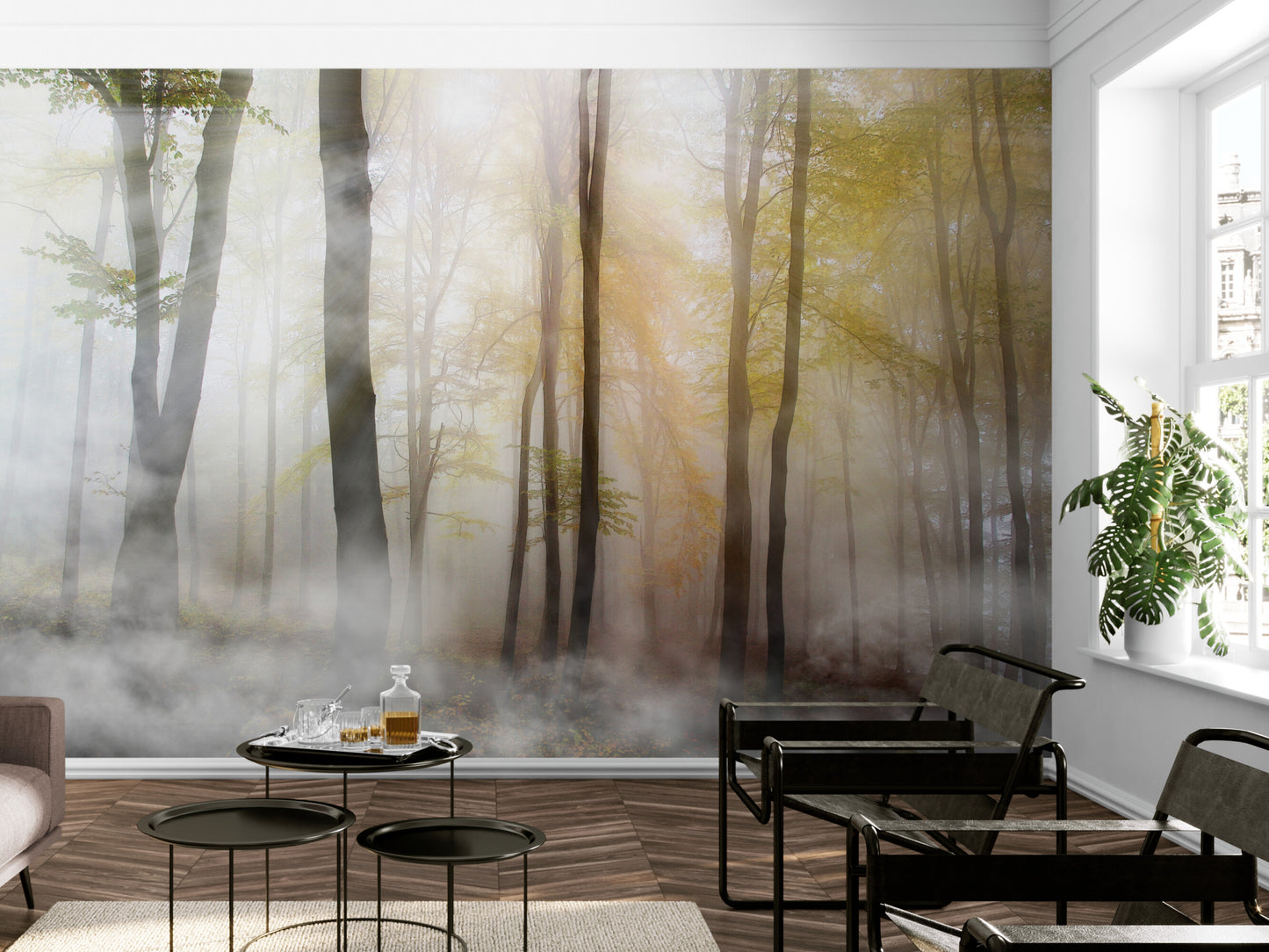 Abziehbare und klebende Tapete mit Waldbild, extra großes Naturwandbild, selbstklebendes botanisches Tapetenwandbild