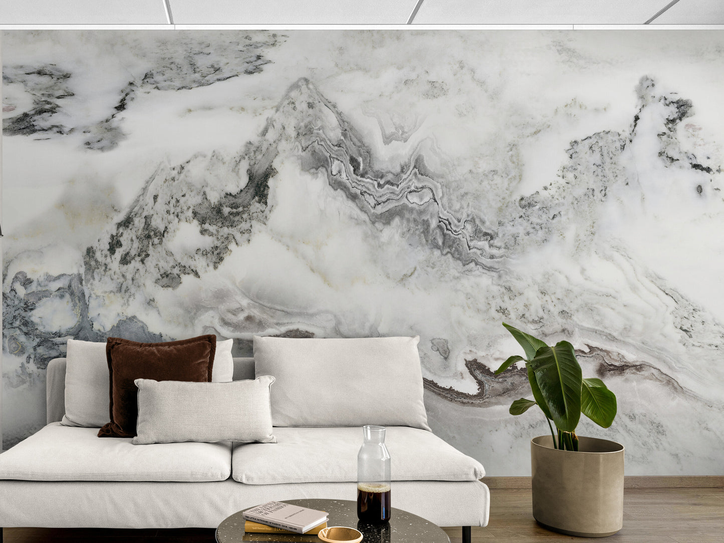 Schwarz-weißes Marmor-Tapeten-Wandbild, Abstrakte selbstklebende Tapete, Temporäres Akzent-Wandbild, Wandbild für Wohnzimmer, Abziehen und Aufkleben