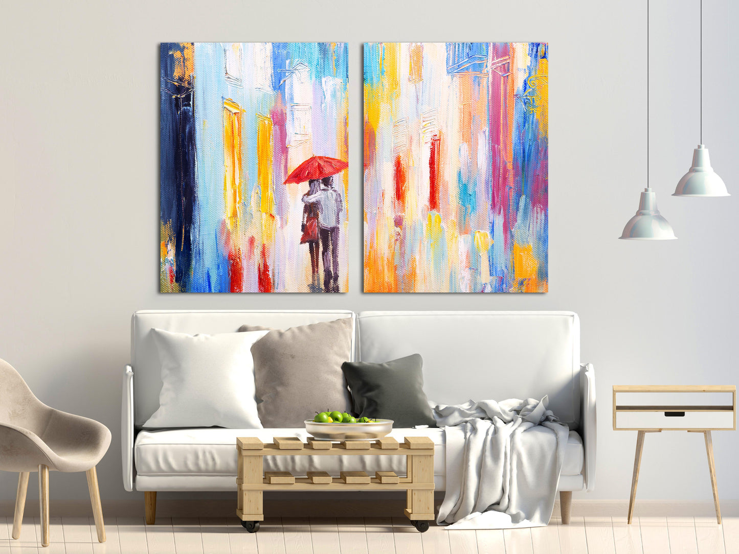 Abstract couple love art, Love wall art paintings on canvas, red umbrella art, valentines day gift, printable abstract art prints