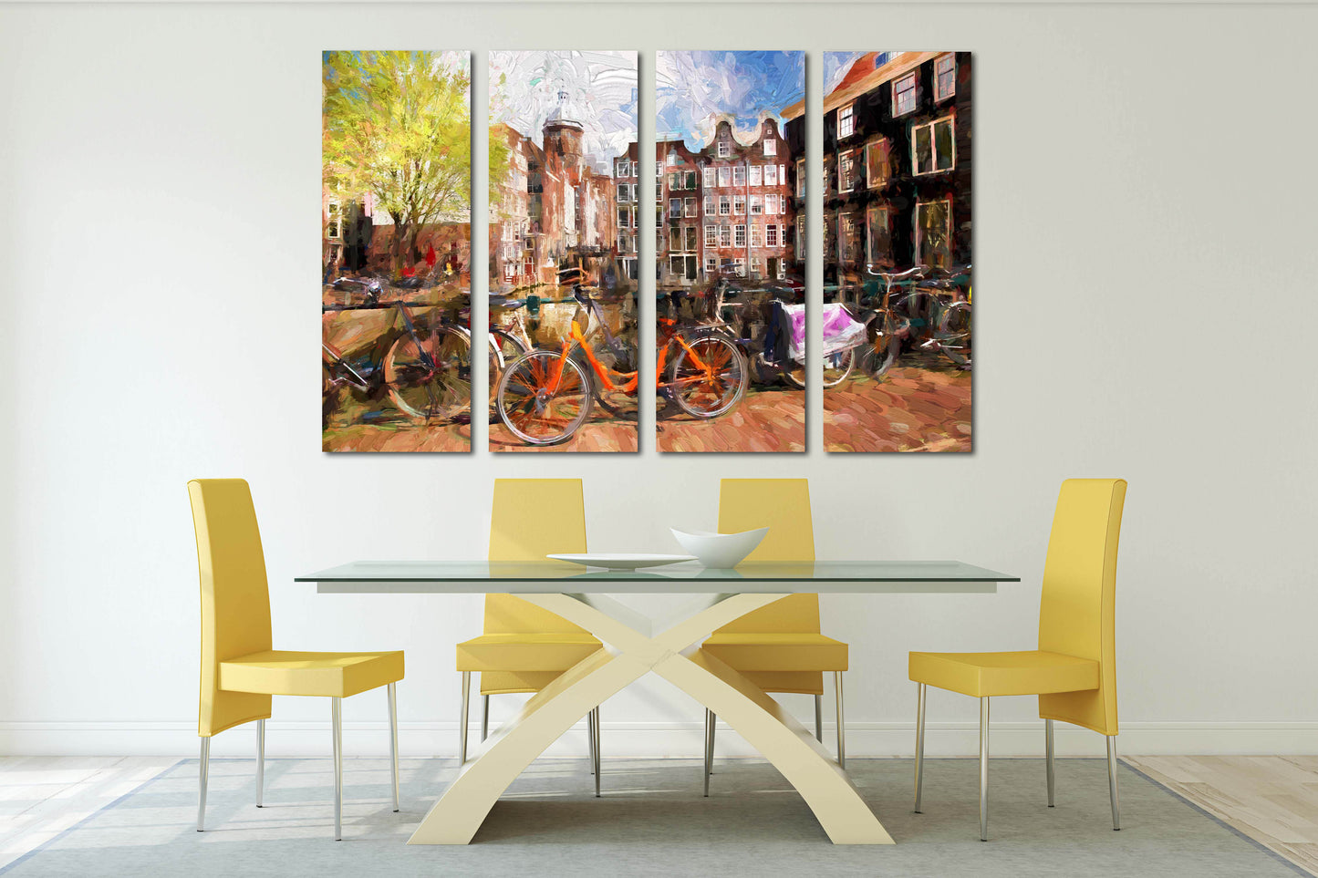 Vintage Wandkunst Gemälde auf Leinwand, Wohndekor, Stadt Multi Panel Wandkunst, Leinwanddruck, trendige Wandkunst, Stadt Straßenkunst Fahrrad Wandkunst