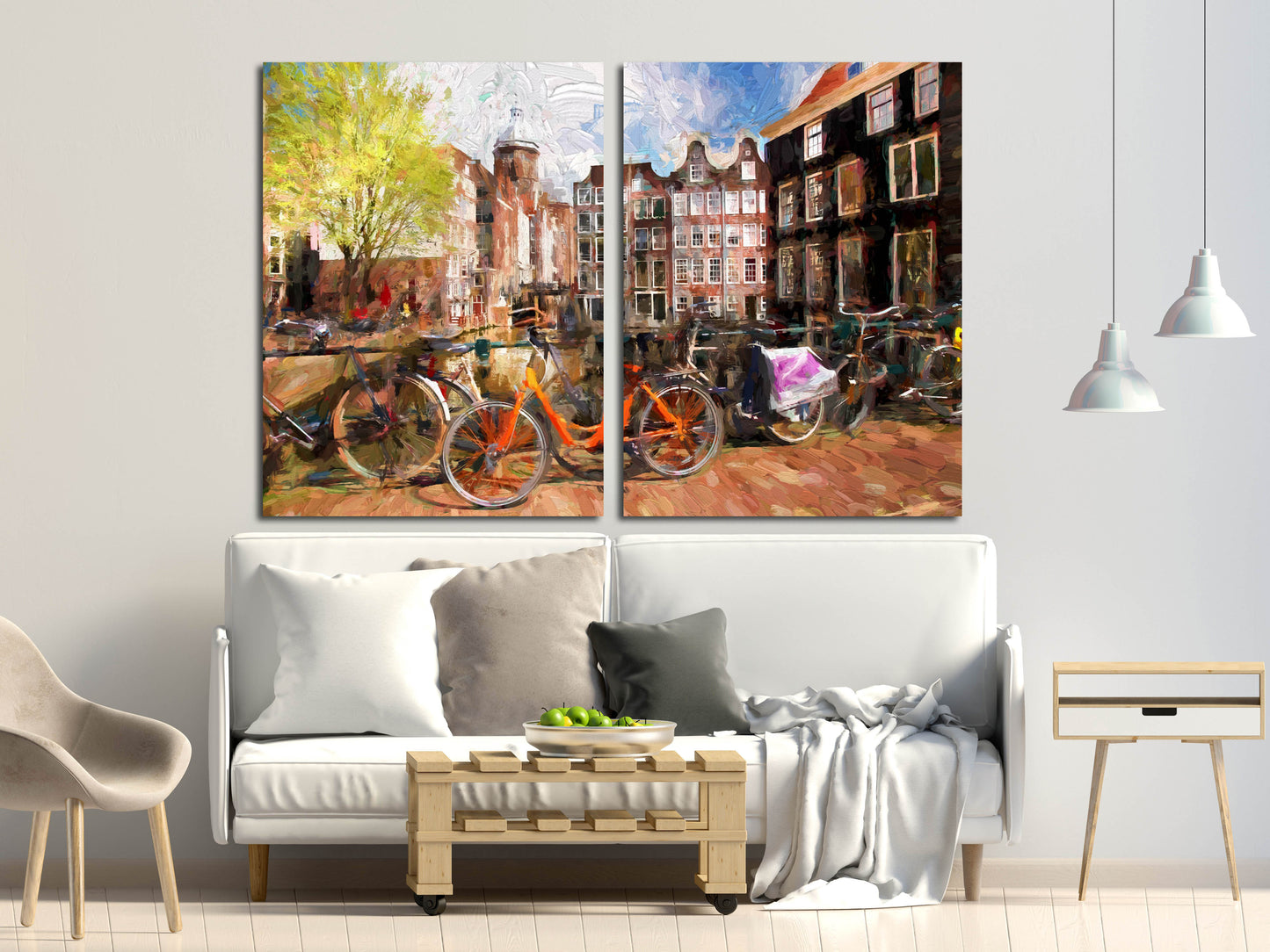 Vintage Wandkunst Gemälde auf Leinwand, Wohndekor, Stadt Multi Panel Wandkunst, Leinwanddruck, trendige Wandkunst, Stadt Straßenkunst Fahrrad Wandkunst