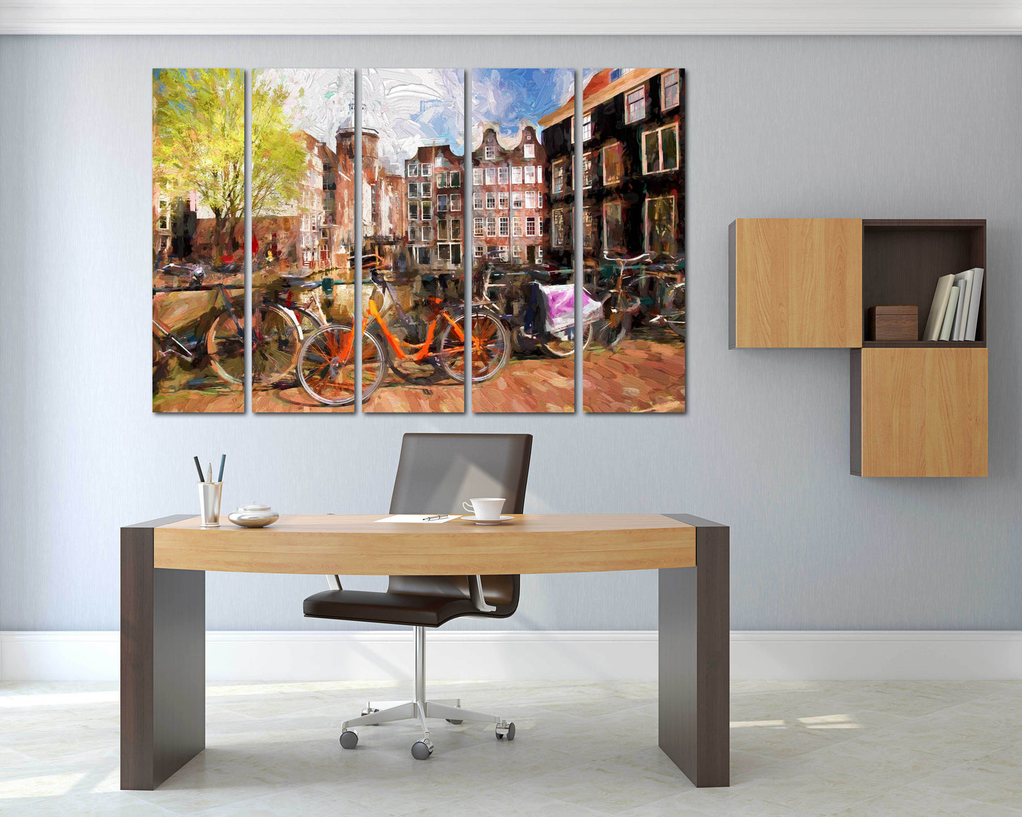 Vintage Wandkunst Gemälde auf Leinwand, Wohndekor, Stadt Multi Panel Wandkunst, Leinwanddruck, trendige Wandkunst, Stadt Straßenkunst Fahrrad Wandkunst