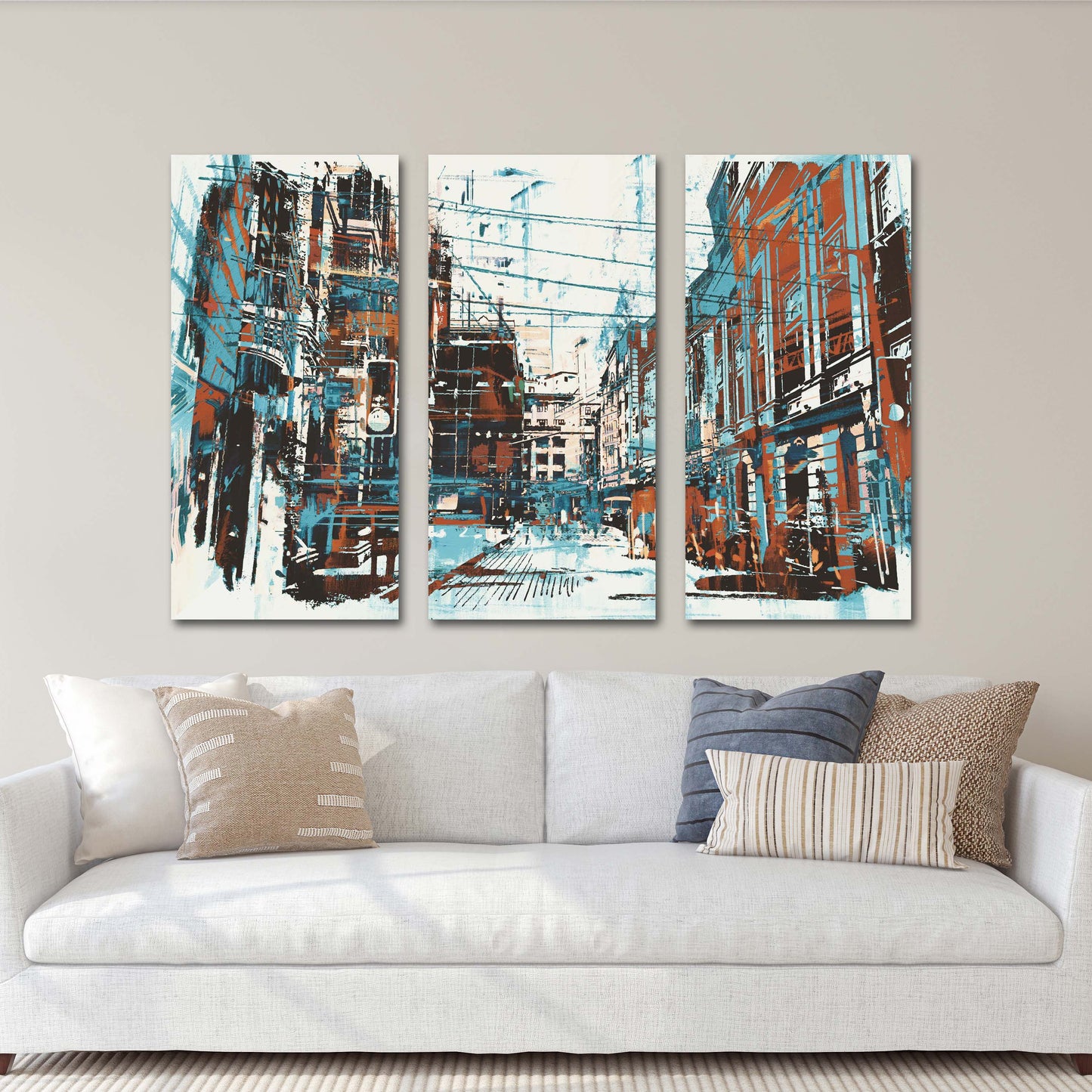 Abstract canvas, wall art paintings on canvas, home decor, city multi panel wall art, canvas print, trendy wall art, city street art