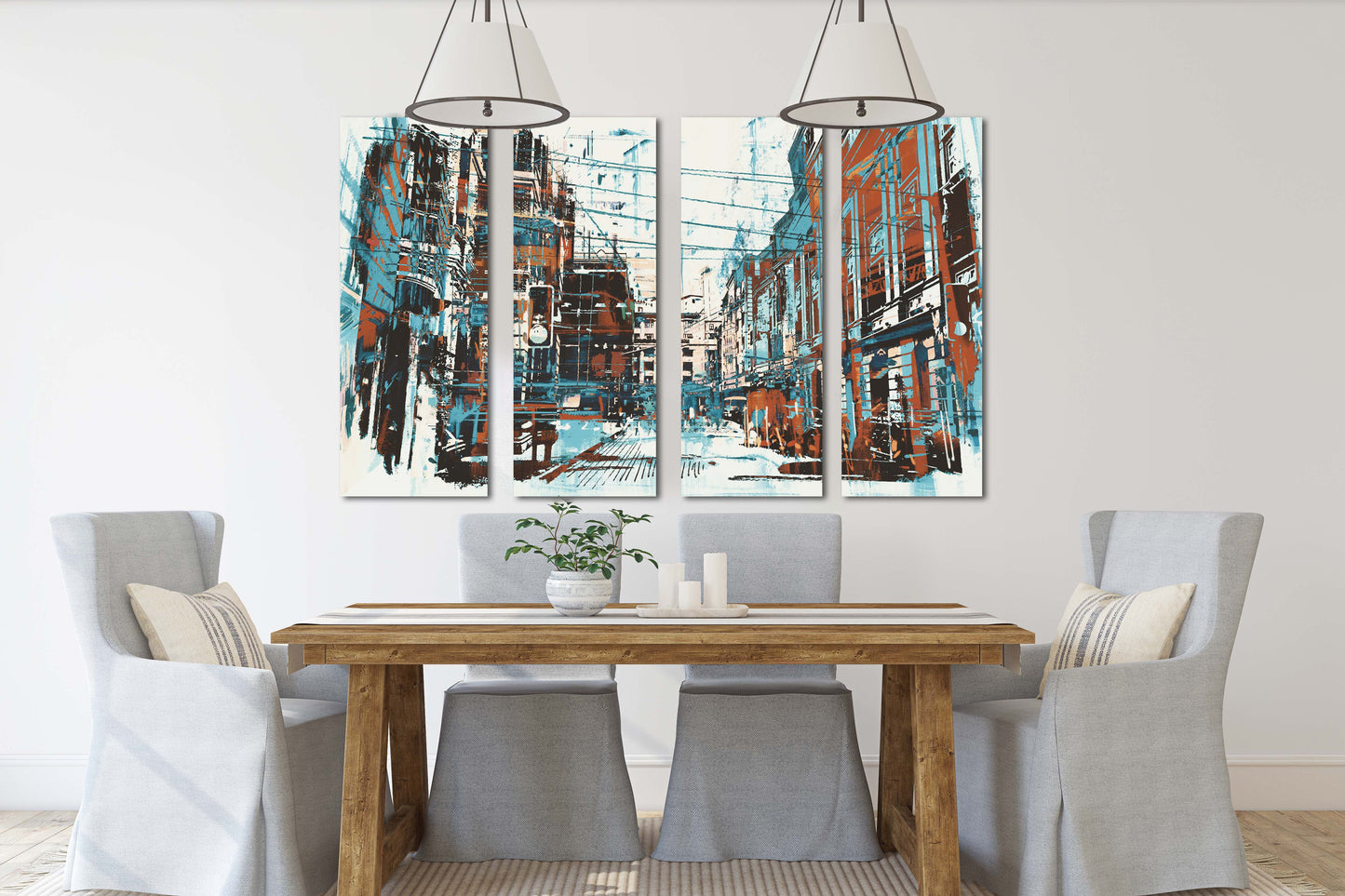 Abstract canvas, wall art paintings on canvas, home decor, city multi panel wall art, canvas print, trendy wall art, city street art