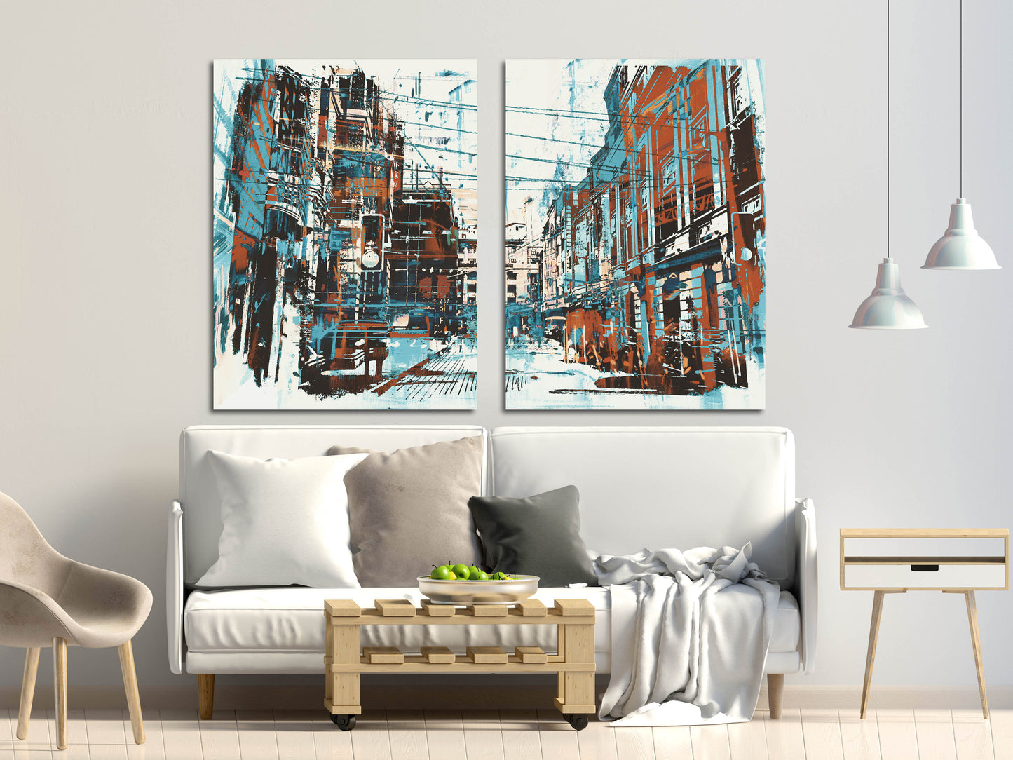 Abstract canvas, wall art paintings on canvas, home decor, city multi panel wall art, canvas print, trendy wall art, city street art