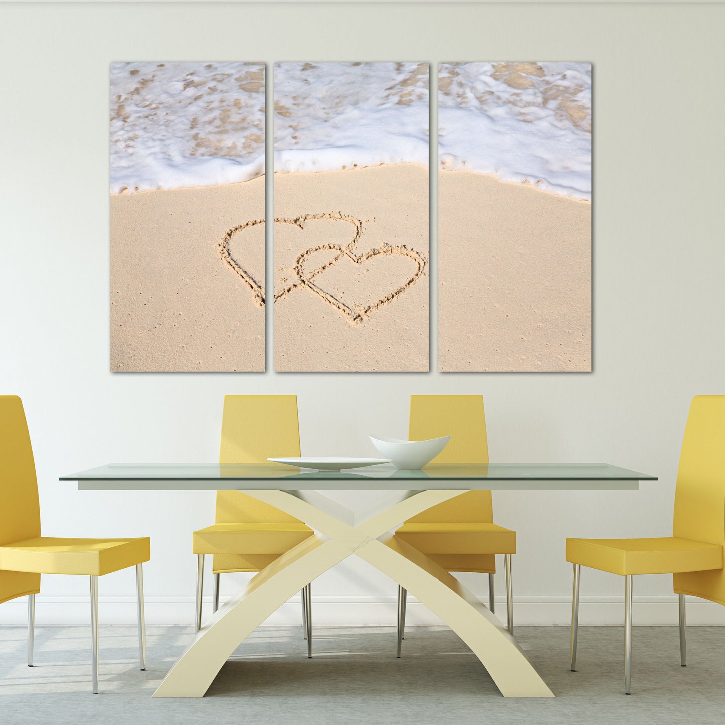 Heart wall decor, Love wall art paintings on canvas, valentines day gift, seascape painting, love picture, deep sea sand hearts in the sand