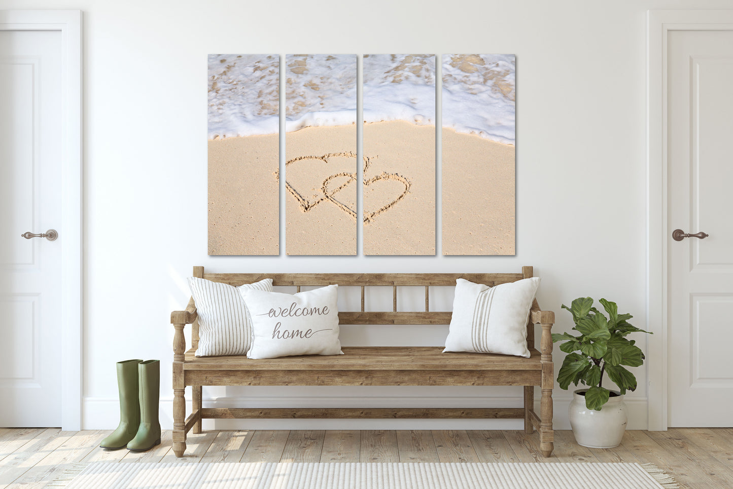 Heart wall decor, Love wall art paintings on canvas, valentines day gift, seascape painting, love picture, deep sea sand hearts in the sand