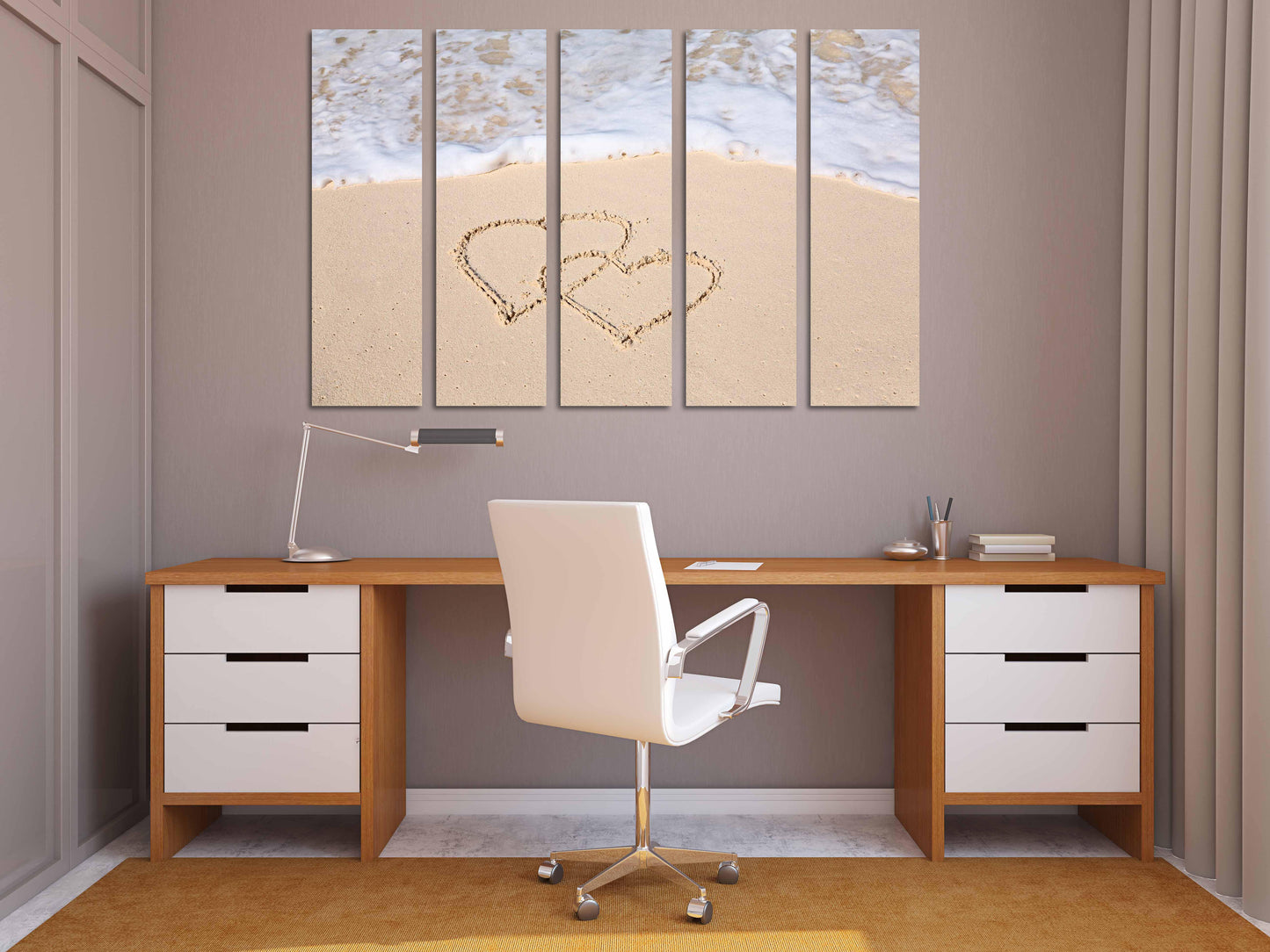 Heart wall decor, Love wall art paintings on canvas, valentines day gift, seascape painting, love picture, deep sea sand hearts in the sand