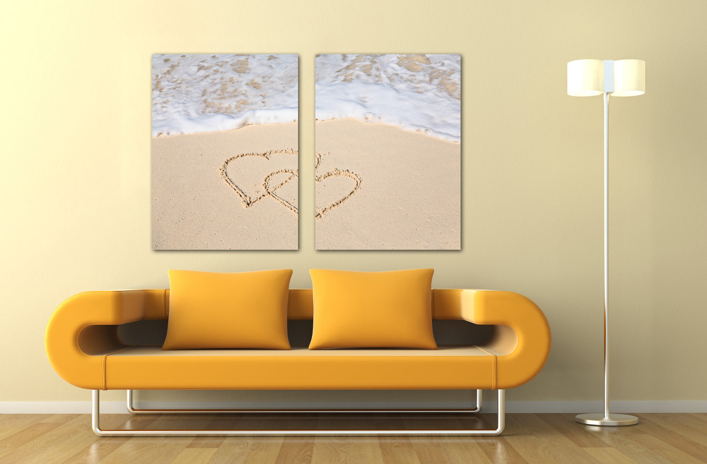 Heart wall decor, Love wall art paintings on canvas, valentines day gift, seascape painting, love picture, deep sea sand hearts in the sand