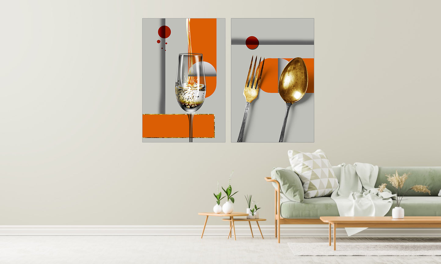 Küchenwanddekoration 2er-Set Drucke Home Wanddekoration Küchengeschenk Küchenwandkunst Abstrakte Malerei Abstrakte Leinwand