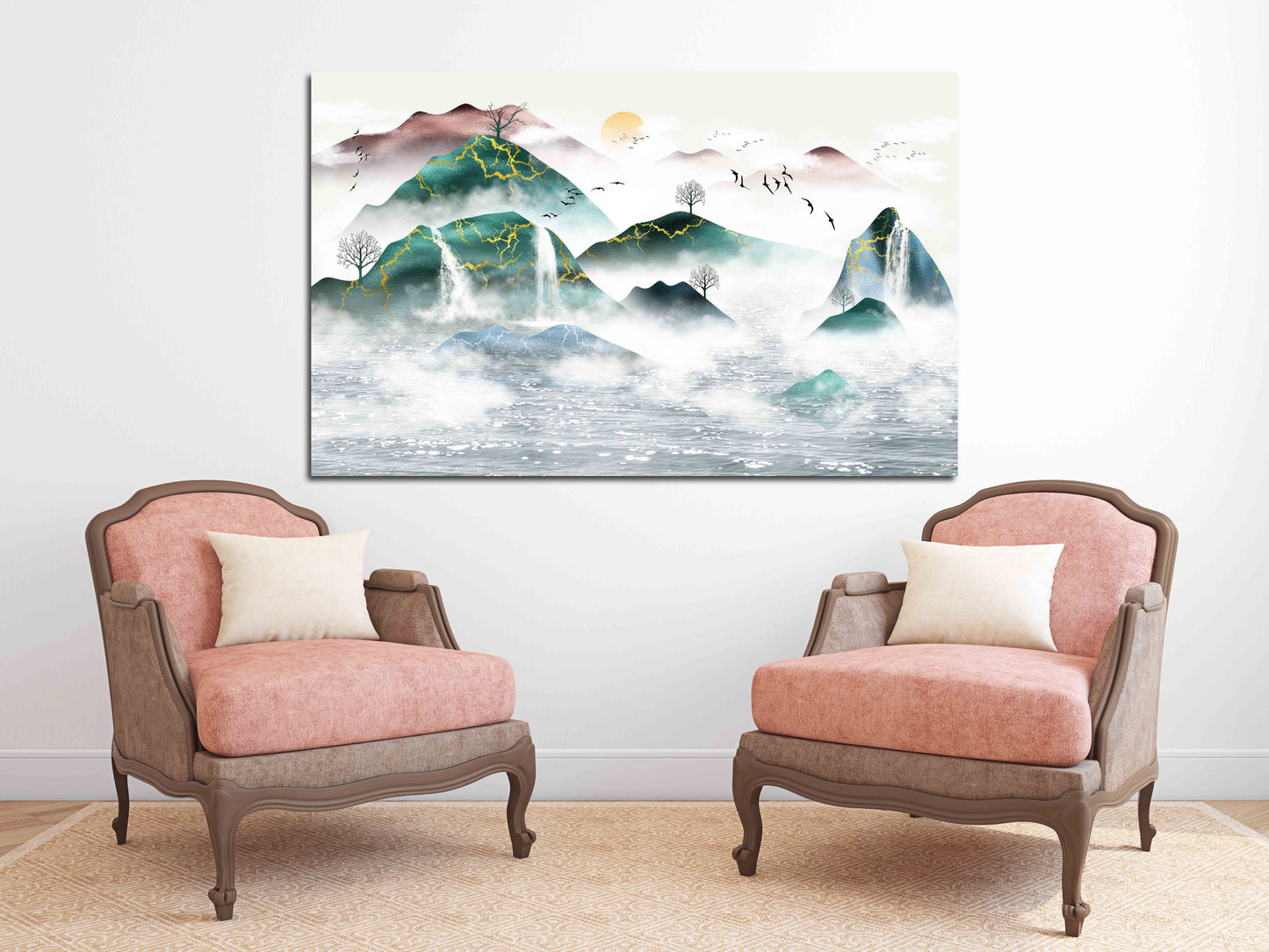Emerald green wall decor Framed wall art mountains Canvas painting Mountain wall decal Prints Modern Abstract Canvas Painting