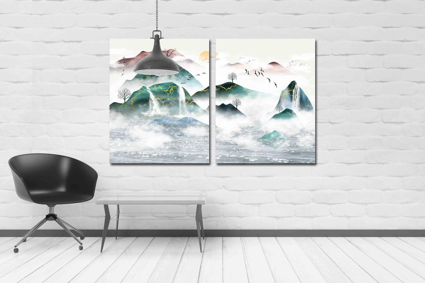 Emerald green wall decor Framed wall art mountains Canvas painting Mountain wall decal Prints Modern Abstract Canvas Painting