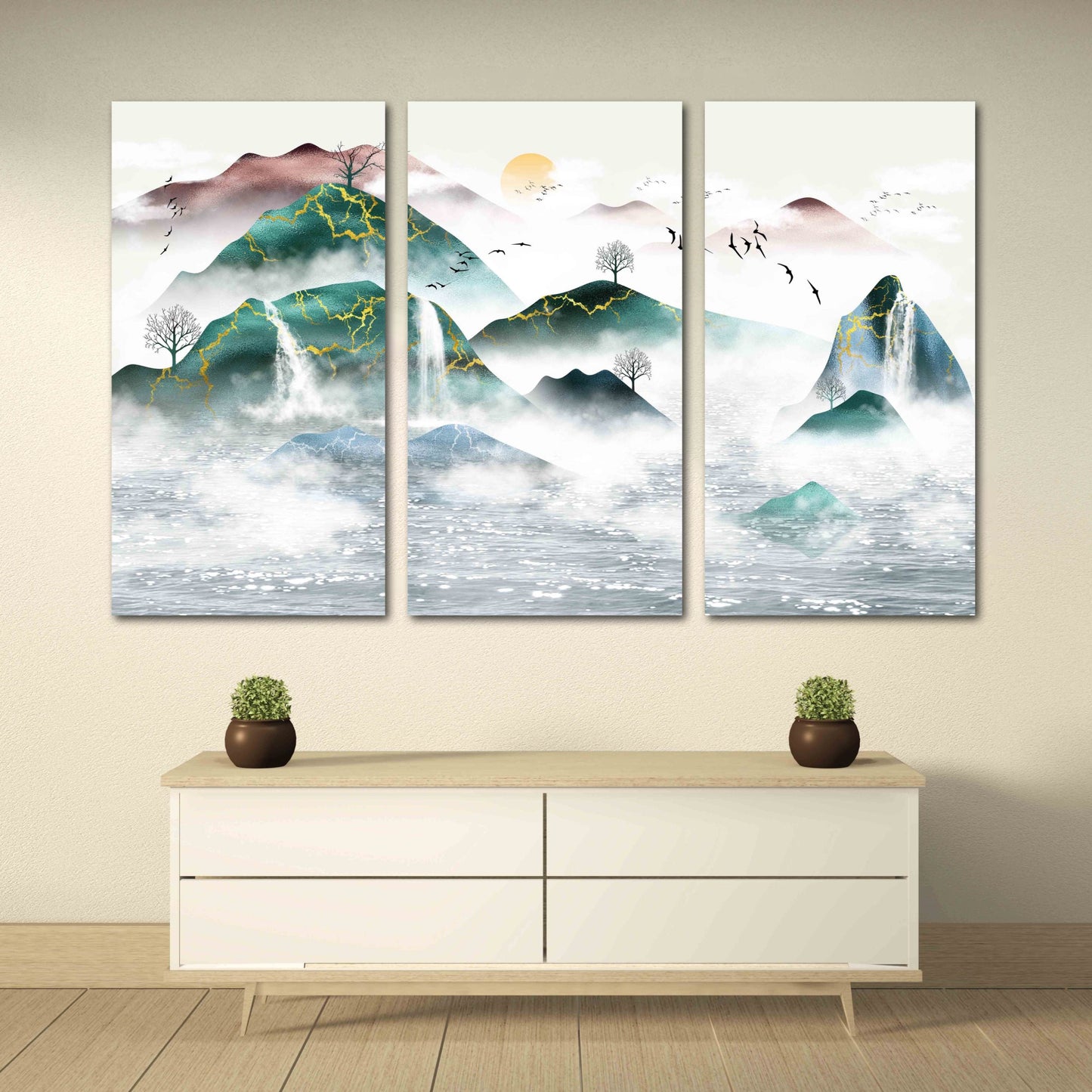 Emerald green wall decor Framed wall art mountains Canvas painting Mountain wall decal Prints Modern Abstract Canvas Painting