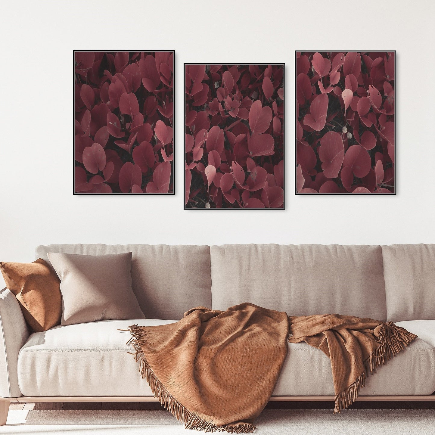 Blätter Wandkunst, moderne Wandkunst, Leinwandgemälde, Pflanzenwandkunst, dekoratives Geschenk, druckbares Wandkunstset von 3, mehrteilige Wandkunst