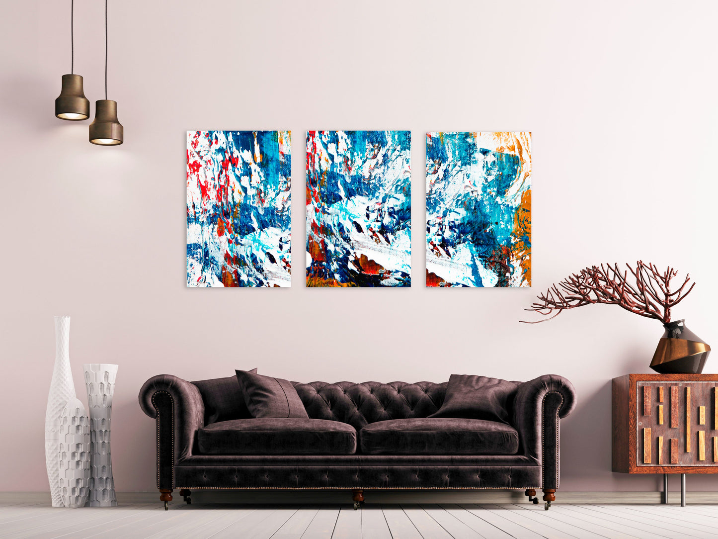 Abstrakte Wandkunst, moderne Wandkunst, Leinwand, abstraktes dekoratives Geschenk, druckbare Wandkunst, 3er-Set, abstraktes Gemälde, blaue Leinwand-Wandkunst
