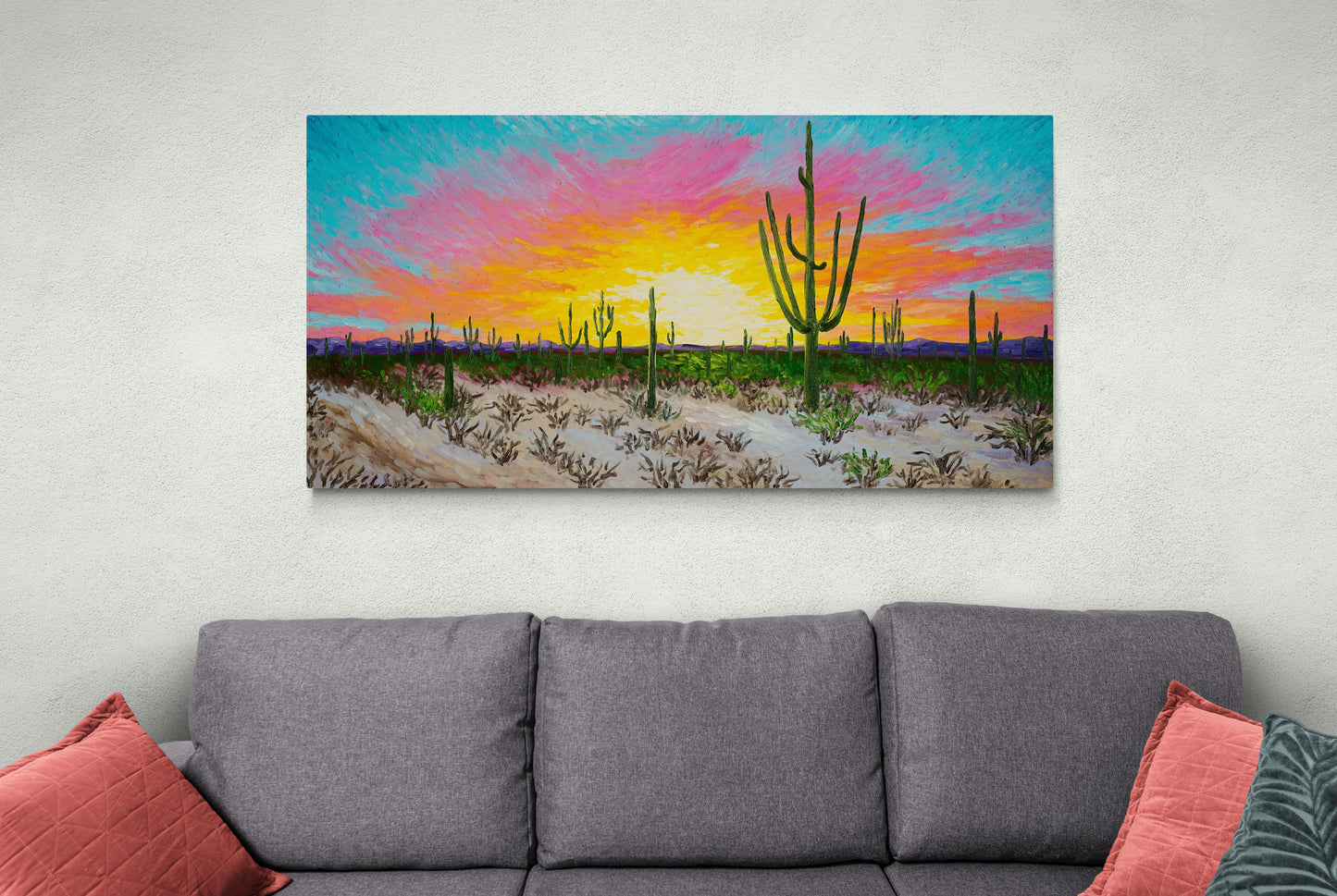 Western-Panorama-Wandkunst, Südwest-Kunstwerk, gerahmtes Sonnenuntergangs-Kunstwerk, Natur-Kunstdruck, farbenfroher Leinwanddruck