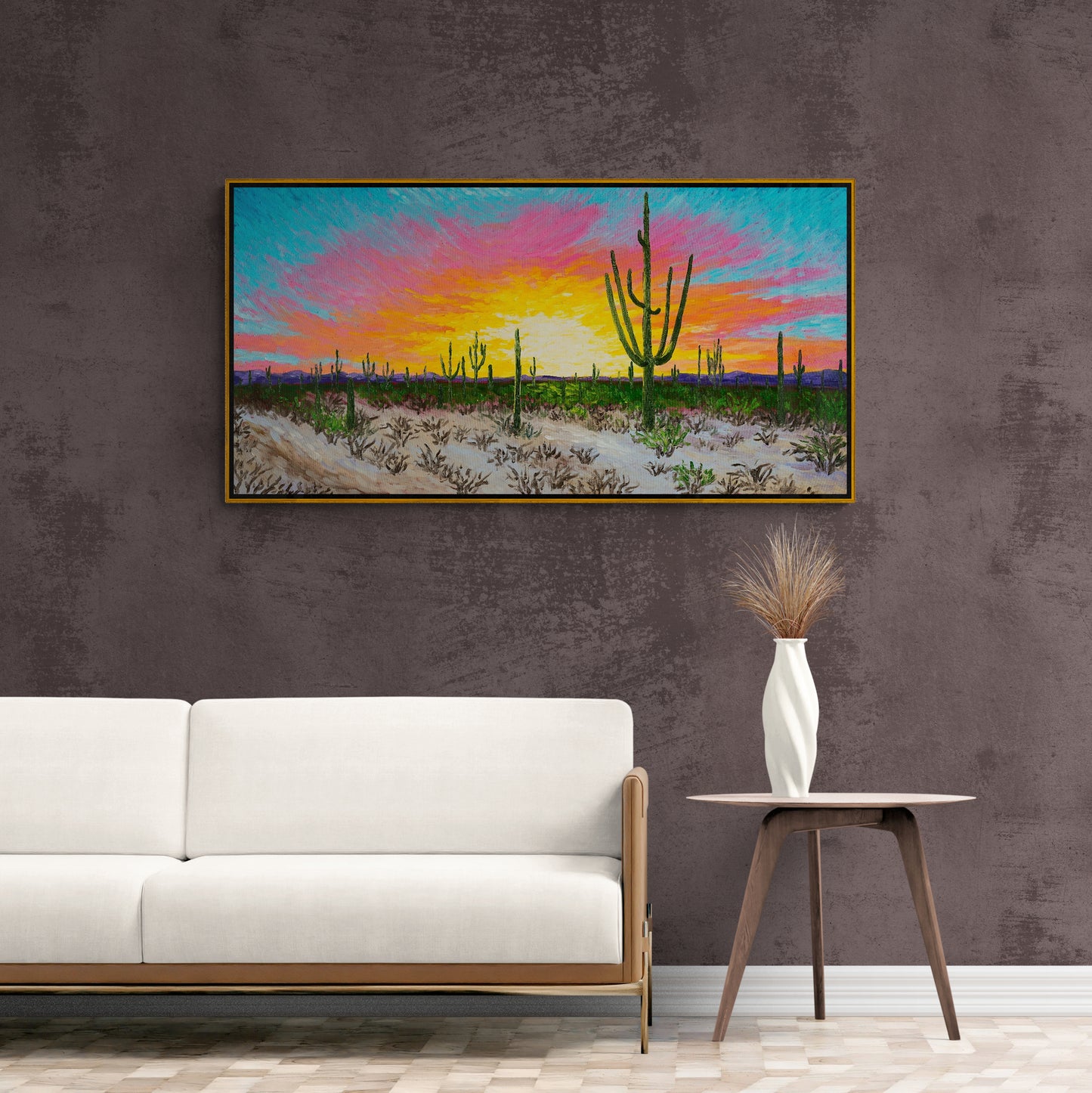 Western-Panorama-Wandkunst, Südwest-Kunstwerk, gerahmtes Sonnenuntergangs-Kunstwerk, Natur-Kunstdruck, farbenfroher Leinwanddruck