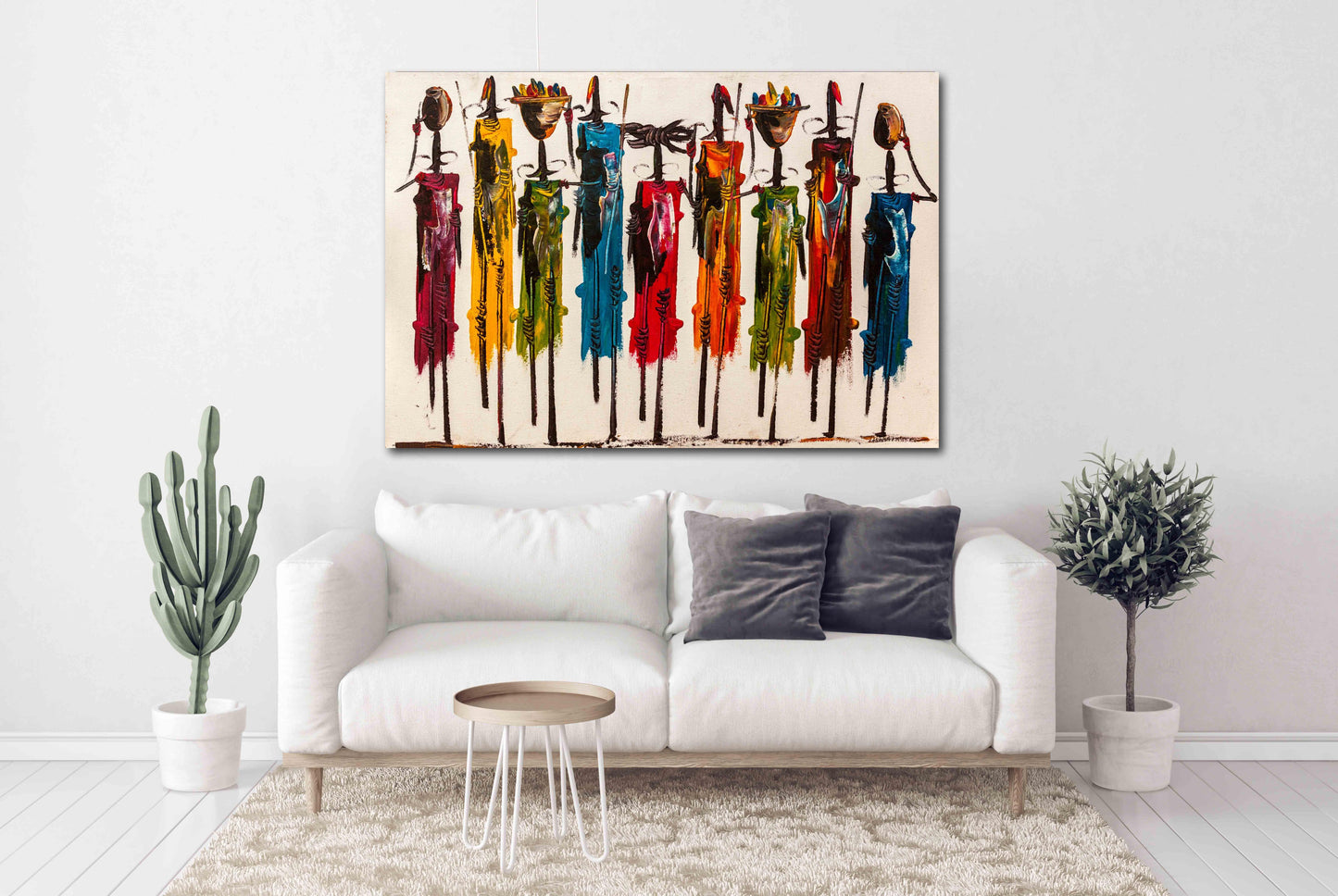 Abstract African extra large wall art Masai canvas painting print, Afro woman wall decor