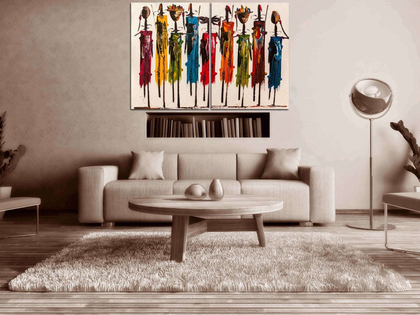 Abstract African extra large wall art Masai canvas painting print, Afro woman wall decor