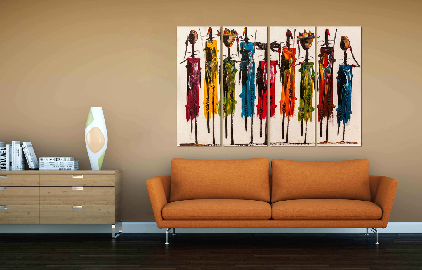 Abstract African extra large wall art Masai canvas painting print, Afro woman wall decor