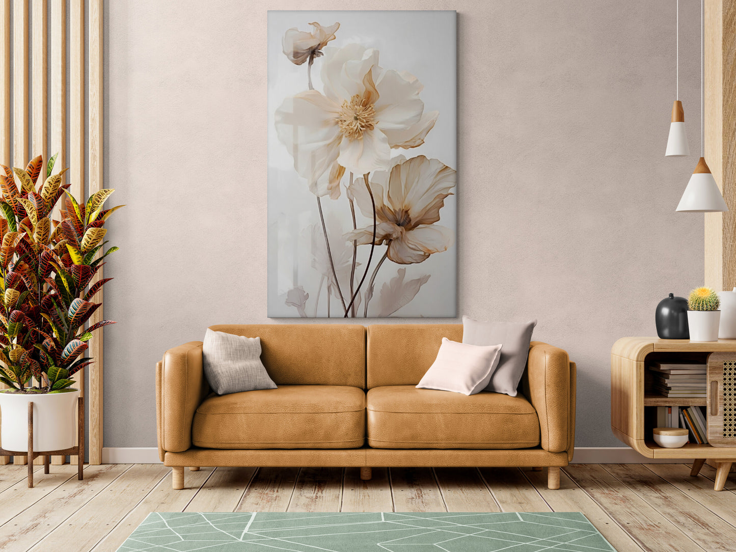 Florale Leinwandkunst, großer gerahmter Leinwanddruck, sanfte Blumen Wandkunst, druckbares Floater-Rahmen-Kunstwerk, Wildblumen-Schlafzimmer-Leinwanddruck