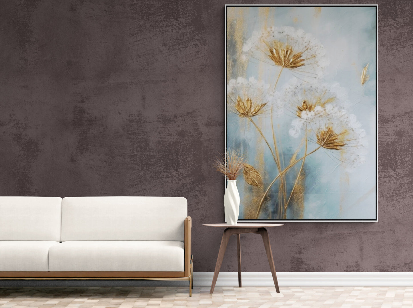 Große Pusteblumen-Wandkunst, gerahmter Blumen-Leinwanddruck, bedruckte Blumen-Wandkunst, Wandkunst mit schwebendem Rahmen, Leinwanddruck für Wohnzimmer