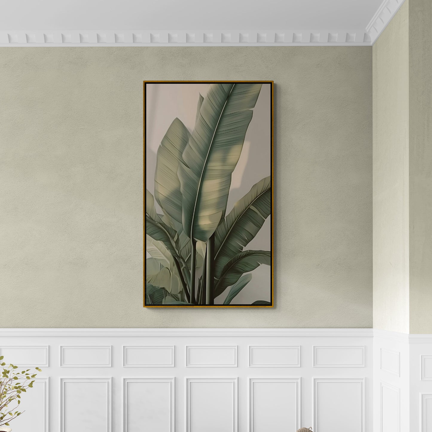 Botanischer Kunstdruck, Bananenblätter Leinwanddruck, gerahmtes Kunstwerk mit Kräutern, großes druckbares Kunstwerk mit Pflanzen, Wohnzimmer Wandkunst, Geburtstagsgeschenk
