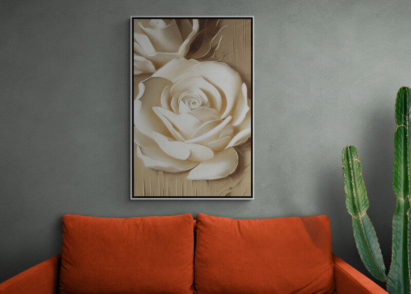 Großes 3D-Blumen-Wandbild, weißer Rosen-Leinwanddruck, gerahmter Blumen-Kunstdruck, Wandkunst über dem Bett fürs Schlafzimmer, Geschenk zur Wohnungserwärmung