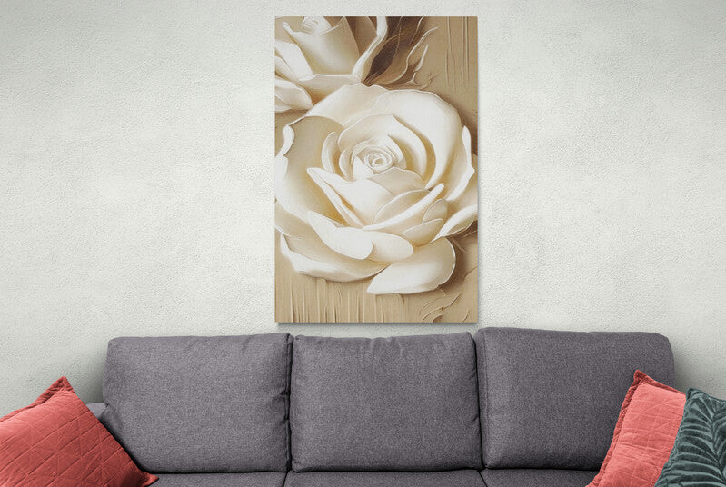 Großes 3D-Blumen-Wandbild, weißer Rosen-Leinwanddruck, gerahmter Blumen-Kunstdruck, Wandkunst über dem Bett fürs Schlafzimmer, Geschenk zur Wohnungserwärmung