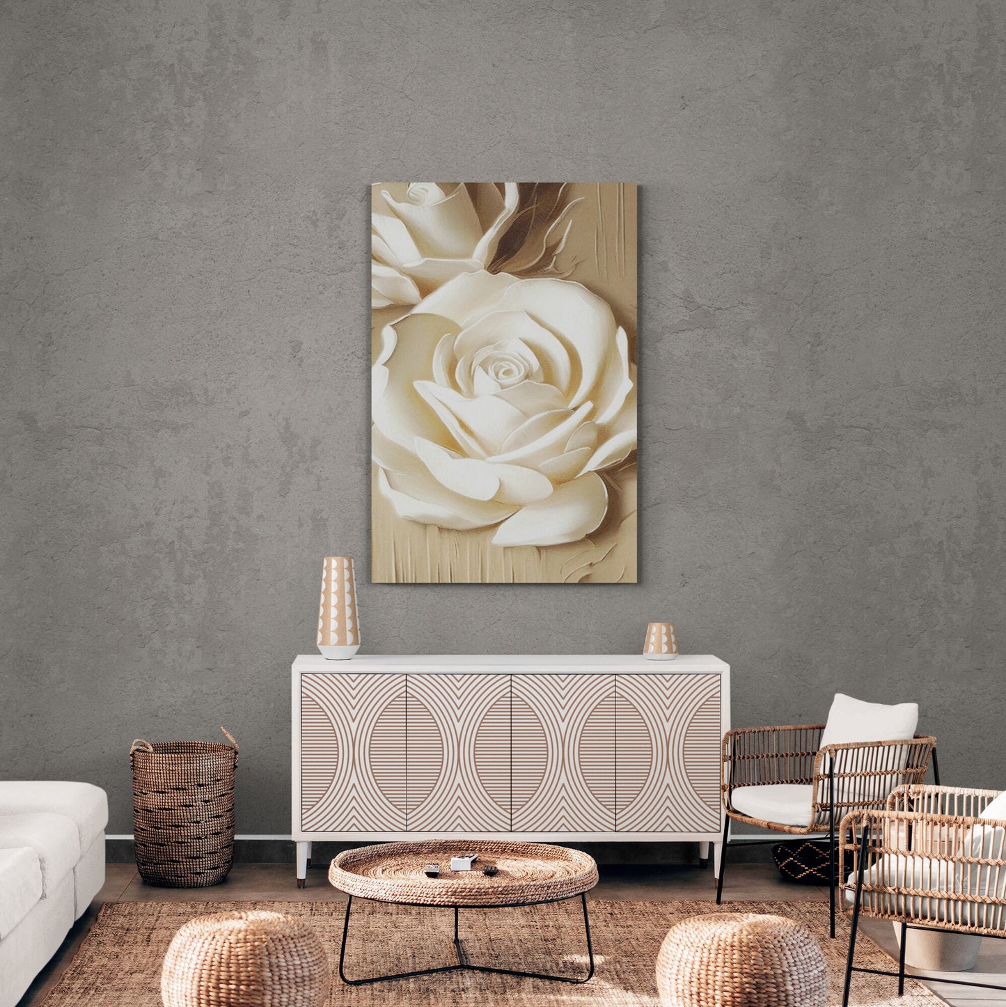 Großes 3D-Blumen-Wandbild, weißer Rosen-Leinwanddruck, gerahmter Blumen-Kunstdruck, Wandkunst über dem Bett fürs Schlafzimmer, Geschenk zur Wohnungserwärmung