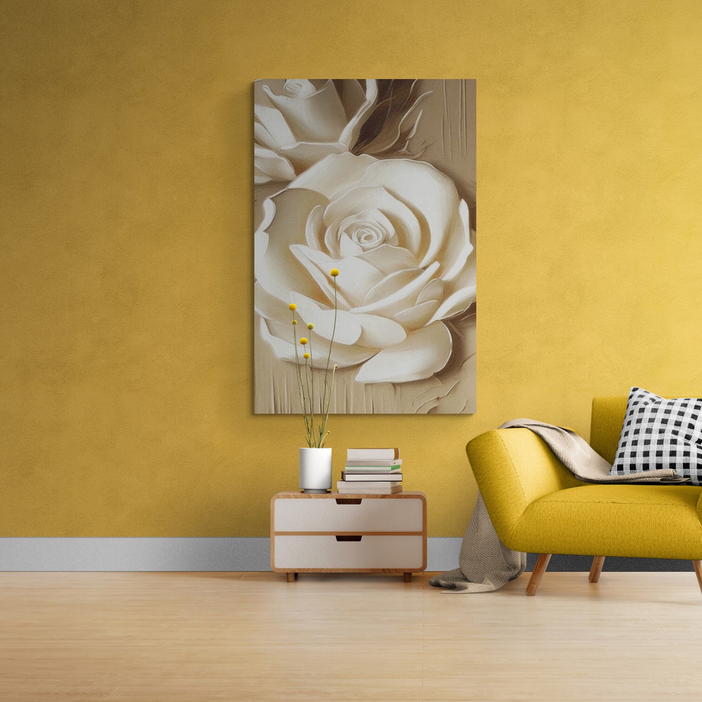Großes 3D-Blumen-Wandbild, weißer Rosen-Leinwanddruck, gerahmter Blumen-Kunstdruck, Wandkunst über dem Bett fürs Schlafzimmer, Geschenk zur Wohnungserwärmung