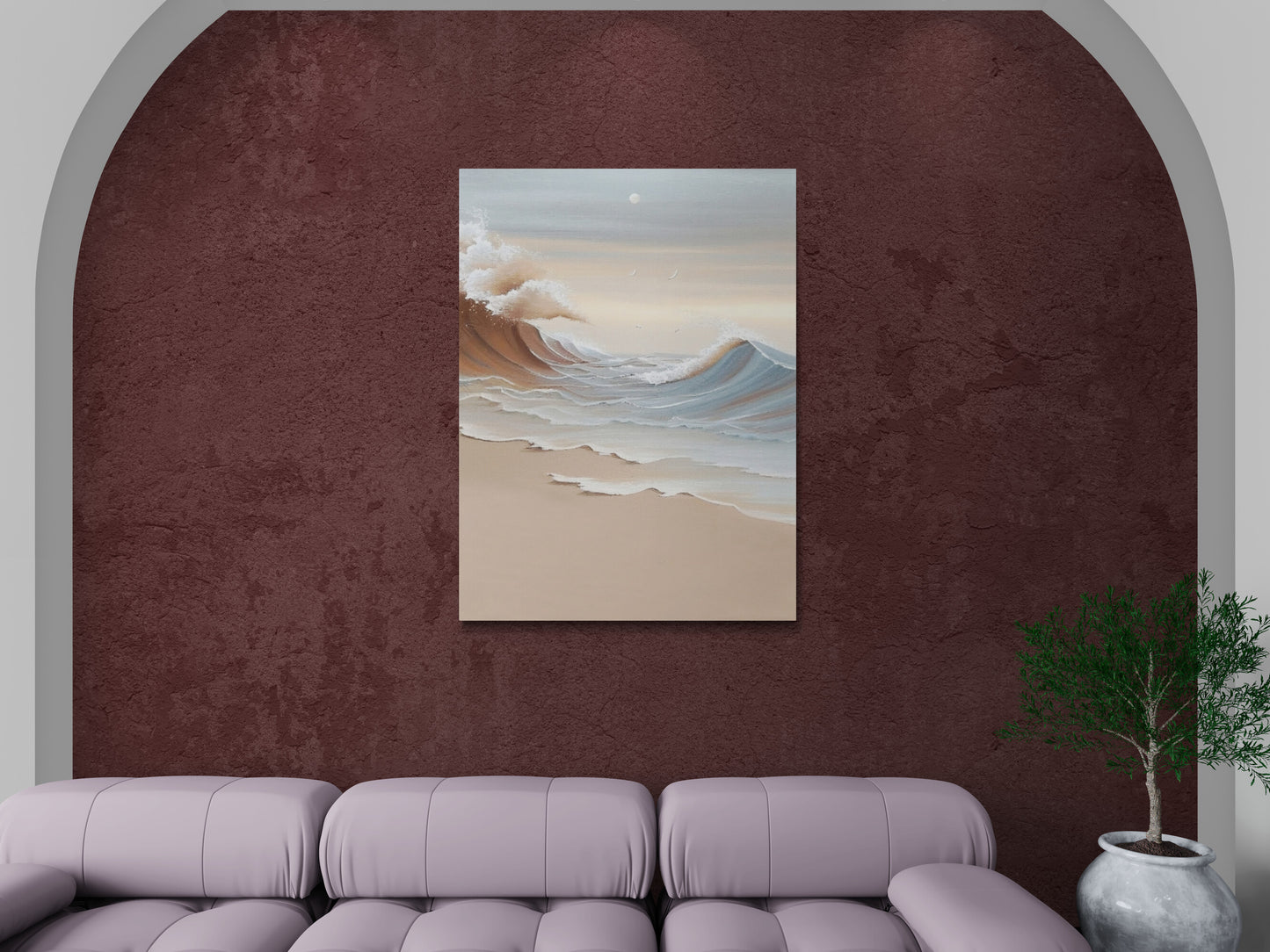 Maritime Wandkunst, abstrakter gerahmter Leinwanddruck, Meereslandschaftsbild, große Wandkunst mit Wellenbild, Geschenk zur Wohnungserwärmung