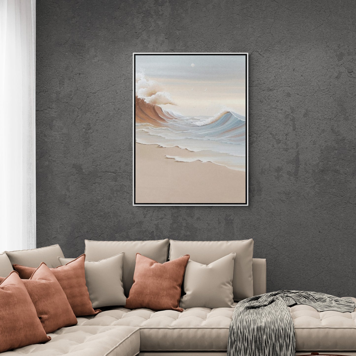 Maritime Wandkunst, abstrakter gerahmter Leinwanddruck, Meereslandschaftsbild, große Wandkunst mit Wellenbild, Geschenk zur Wohnungserwärmung
