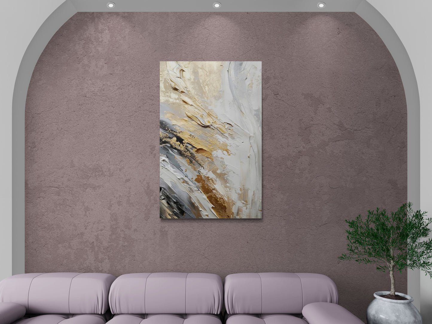 Abstrakte Wandkunst in Gold und Grau, gerahmter zeitgenössischer Leinwanddruck, Wandkunst mit Öleffekt, Geschenk für Männer