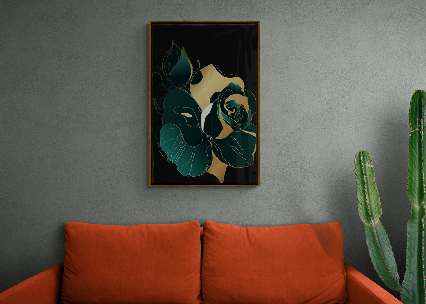 Florale Wandkunst, grüner Rosen-Kunstdruck, gerahmtes abstraktes Kunstwerk, große Blumen-Wandkunst, vertikale Wandkunst über dem Bett, Geschenk für die Frau
