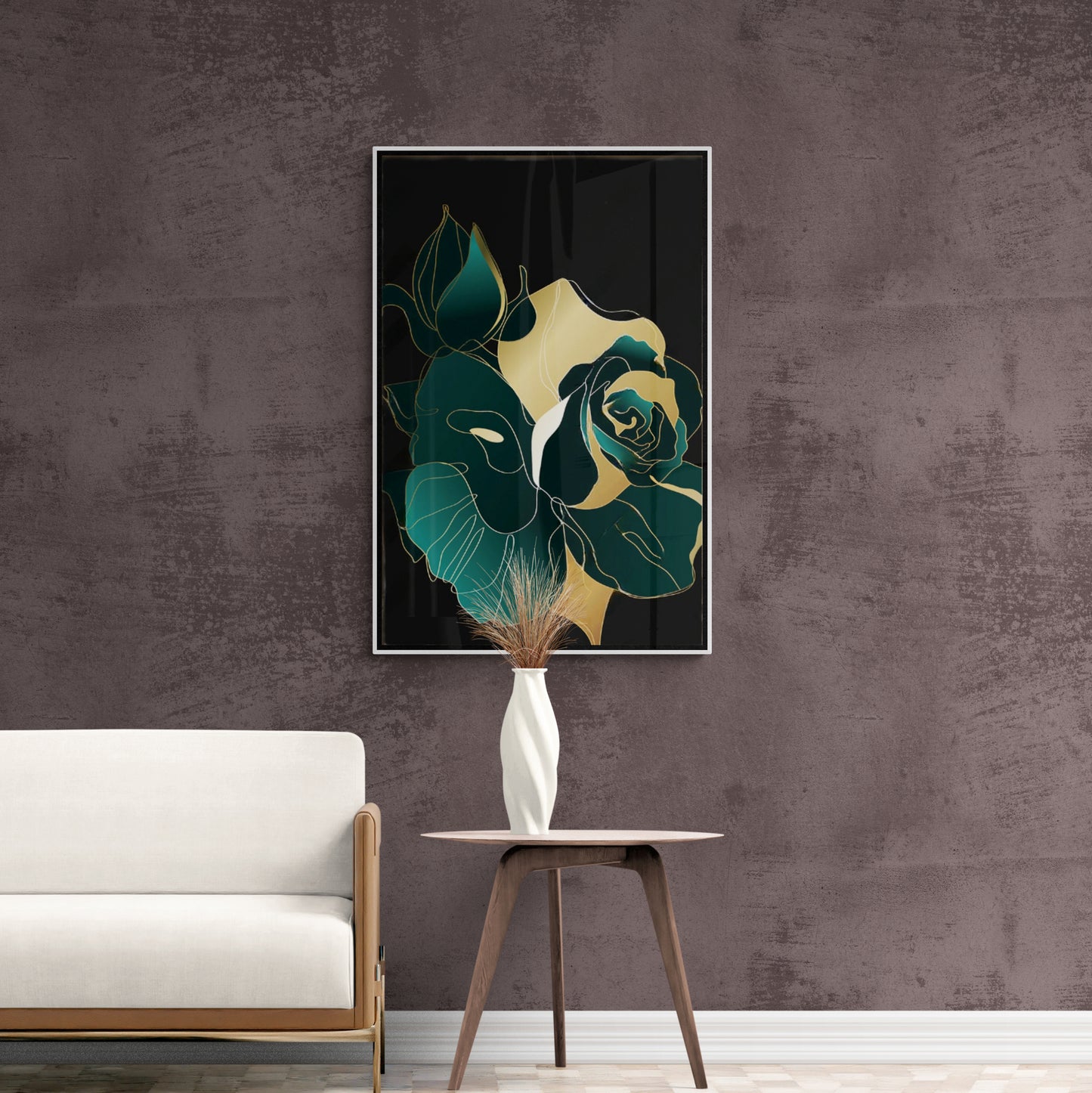 Florale Wandkunst, grüner Rosen-Kunstdruck, gerahmtes abstraktes Kunstwerk, große Blumen-Wandkunst, vertikale Wandkunst über dem Bett, Geschenk für die Frau