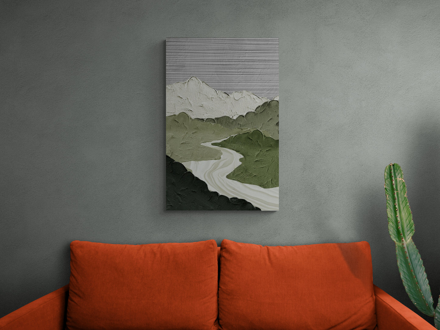 Abstrakte Wandkunst, Berge Kunstdruck, gerahmter grün-weißer Leinwanddruck, abstraktes Landschaftskunstwerk, Einweihungsgeschenk