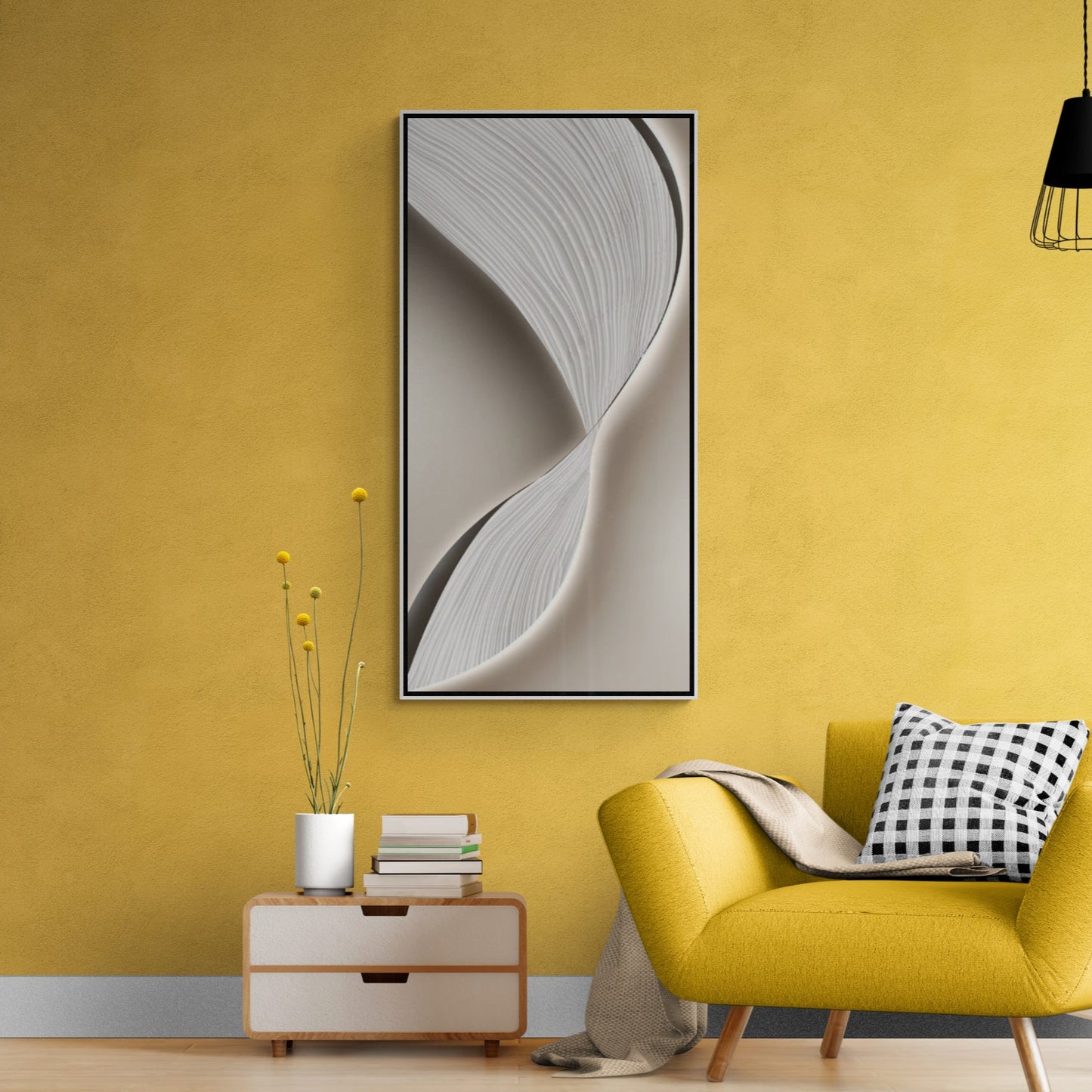 Abstract wave wall art, large framed canvas print, gray and white art print, gift for him, modern office wall art