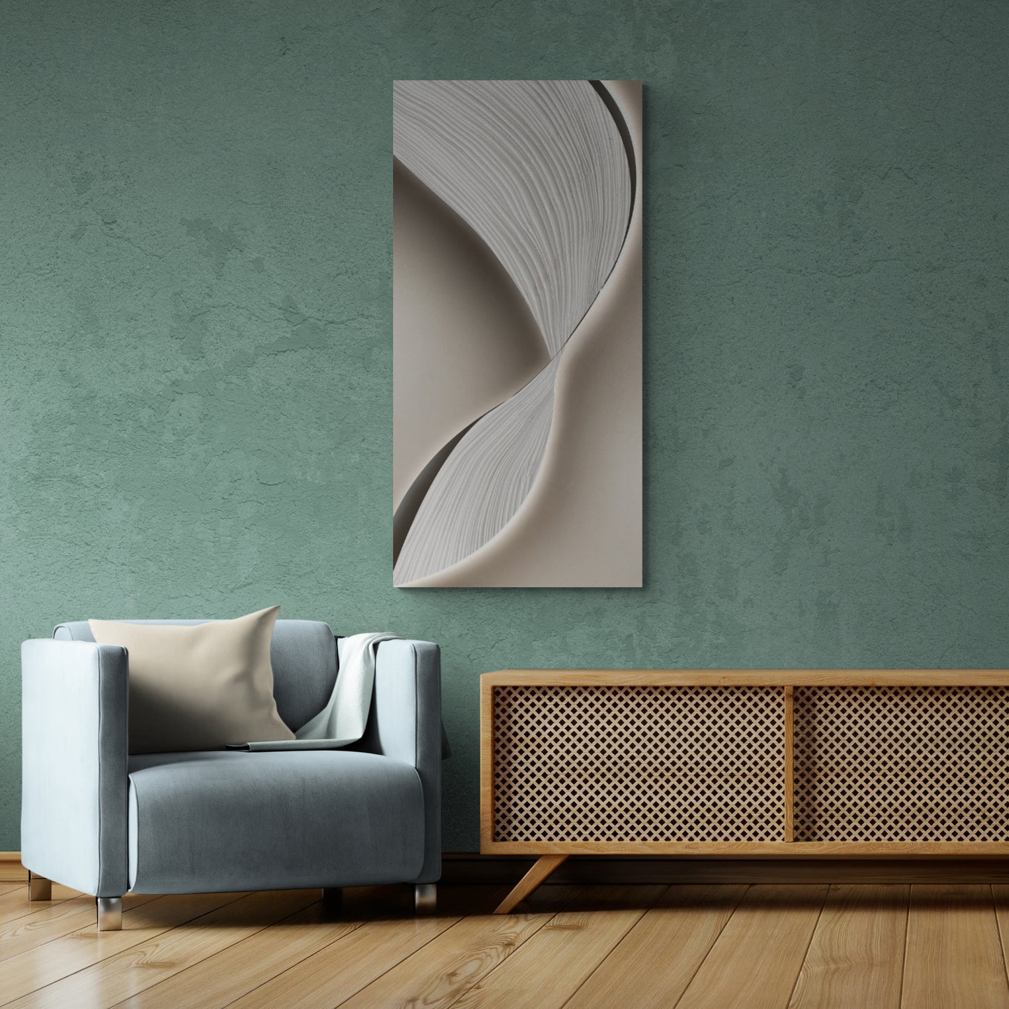 Abstract wave wall art, large framed canvas print, gray and white art print, gift for him, modern office wall art