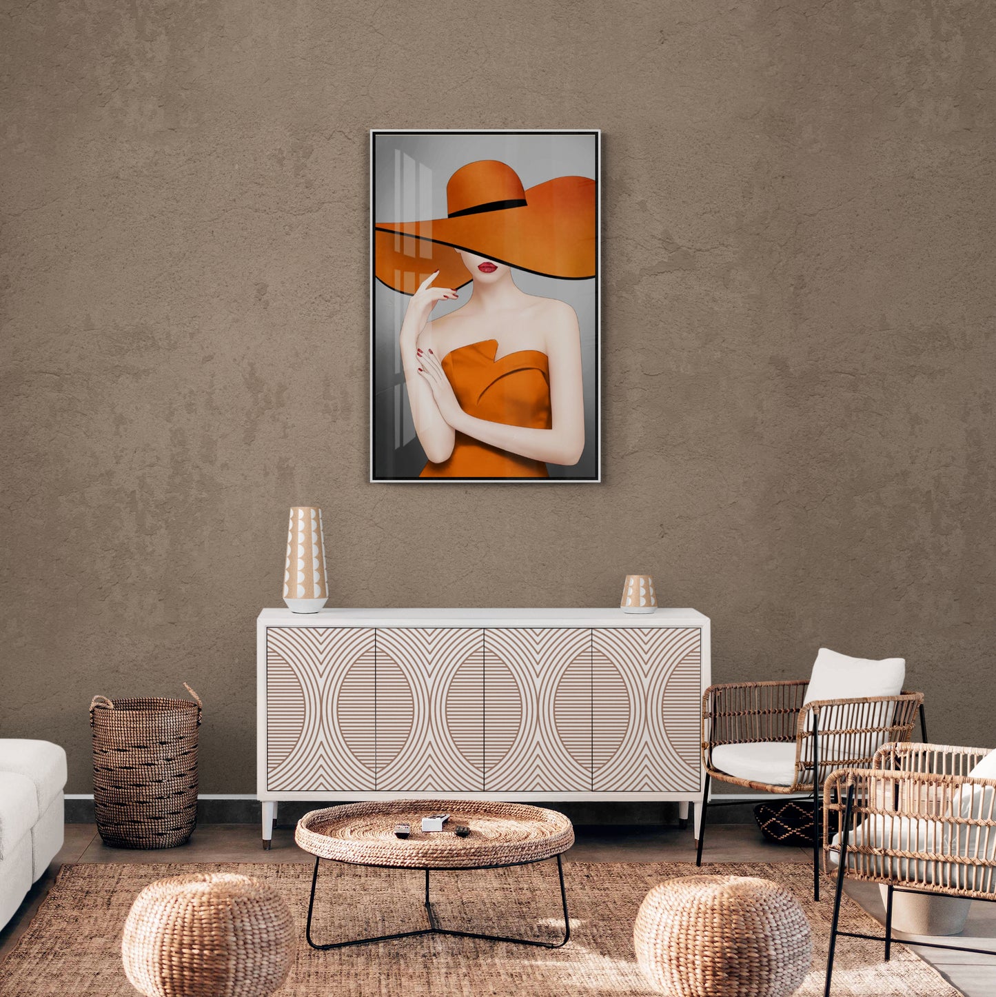 Mode-Leinwanddruck, stylischer Frauen-Kunstdruck, gerahmte Wandkunst, orange und graue Wandkunst, modernes Kunstwerk, hängende Wandkunst, Geschenk für Sie