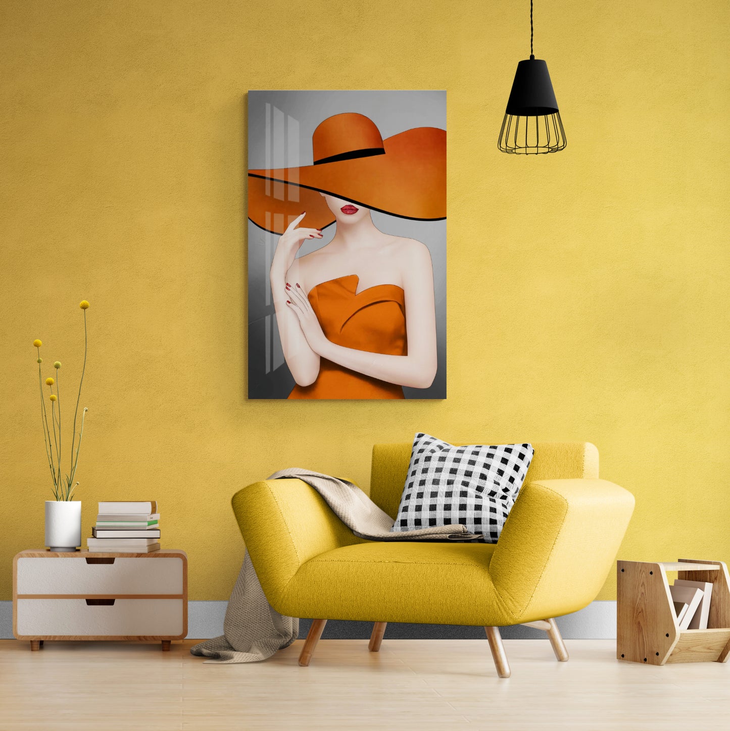 Mode-Leinwanddruck, stylischer Frauen-Kunstdruck, gerahmte Wandkunst, orange und graue Wandkunst, modernes Kunstwerk, hängende Wandkunst, Geschenk für Sie