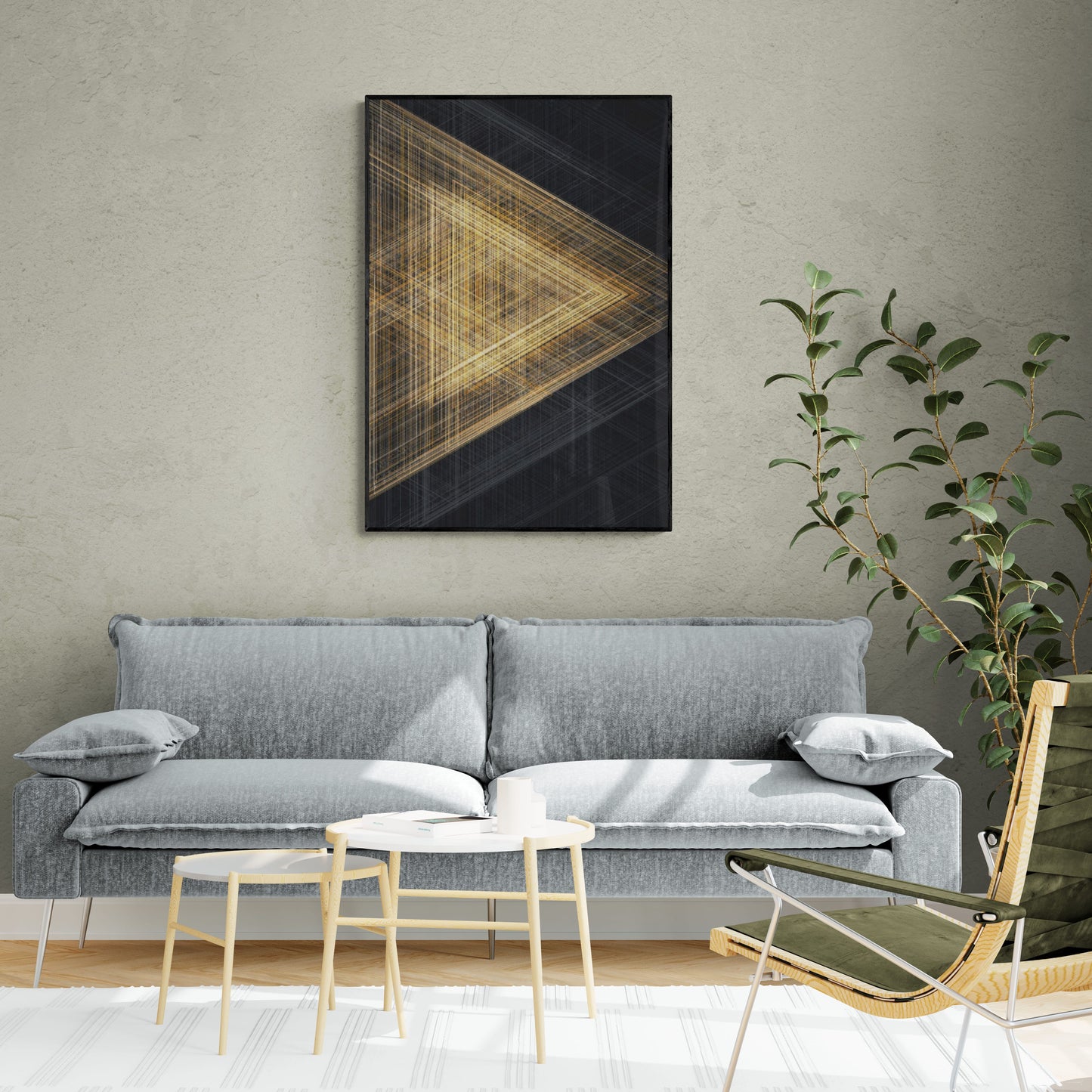Dreieckige Wandkunst, abstrakter schwarz-goldener Leinwanddruck, großer moderner Kunstdruck, konzeptuelle Wandkunst, gerahmte Wandkunst für Wohnzimmer, Geschenk-Wandkunst
