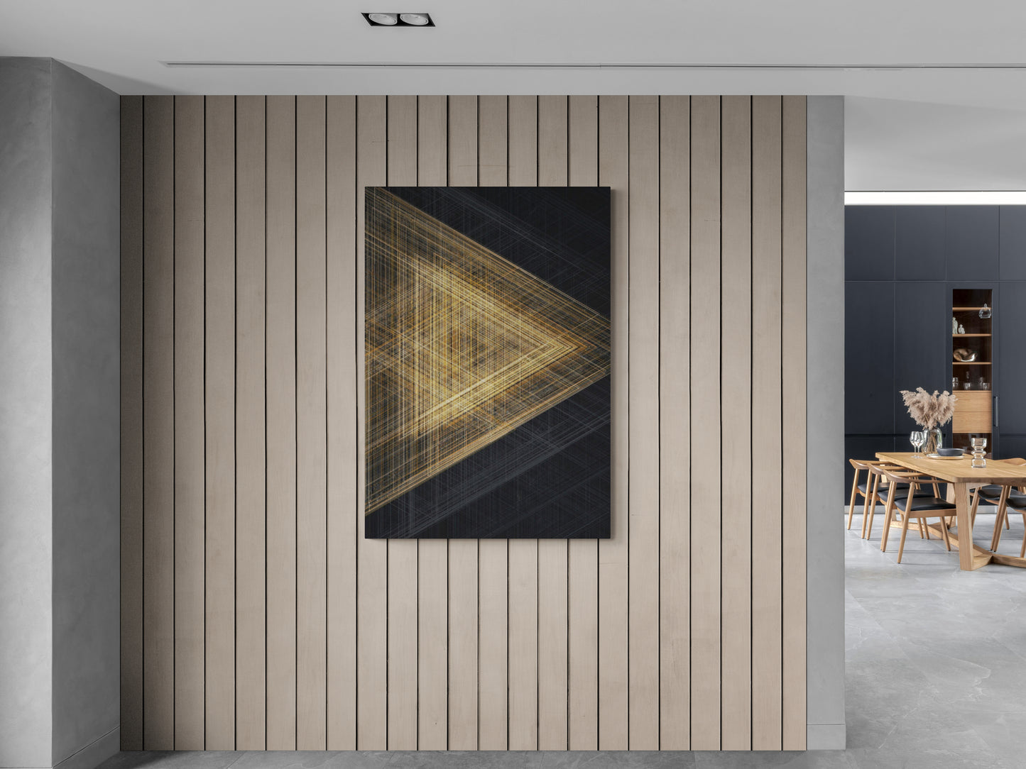Dreieckige Wandkunst, abstrakter schwarz-goldener Leinwanddruck, großer moderner Kunstdruck, konzeptuelle Wandkunst, gerahmte Wandkunst für Wohnzimmer, Geschenk-Wandkunst