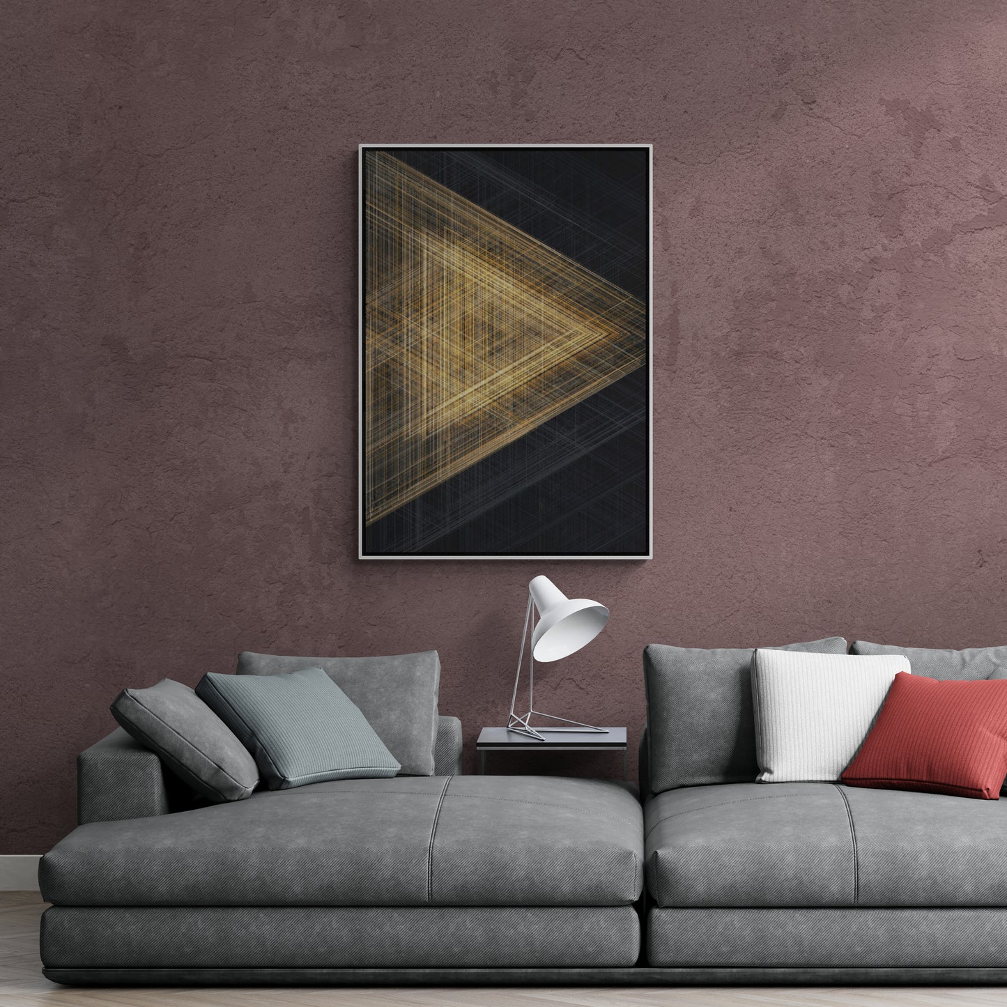 Dreieckige Wandkunst, abstrakter schwarz-goldener Leinwanddruck, großer moderner Kunstdruck, konzeptuelle Wandkunst, gerahmte Wandkunst für Wohnzimmer, Geschenk-Wandkunst