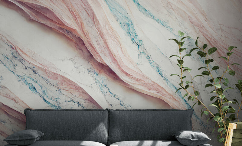 Extra große abstrakte Tapete für Wohnzimmer, Schlafzimmer, Büro, blaues, rosa und weißes Wandbild, abnehmbare Tapete mit 3D-Effekt