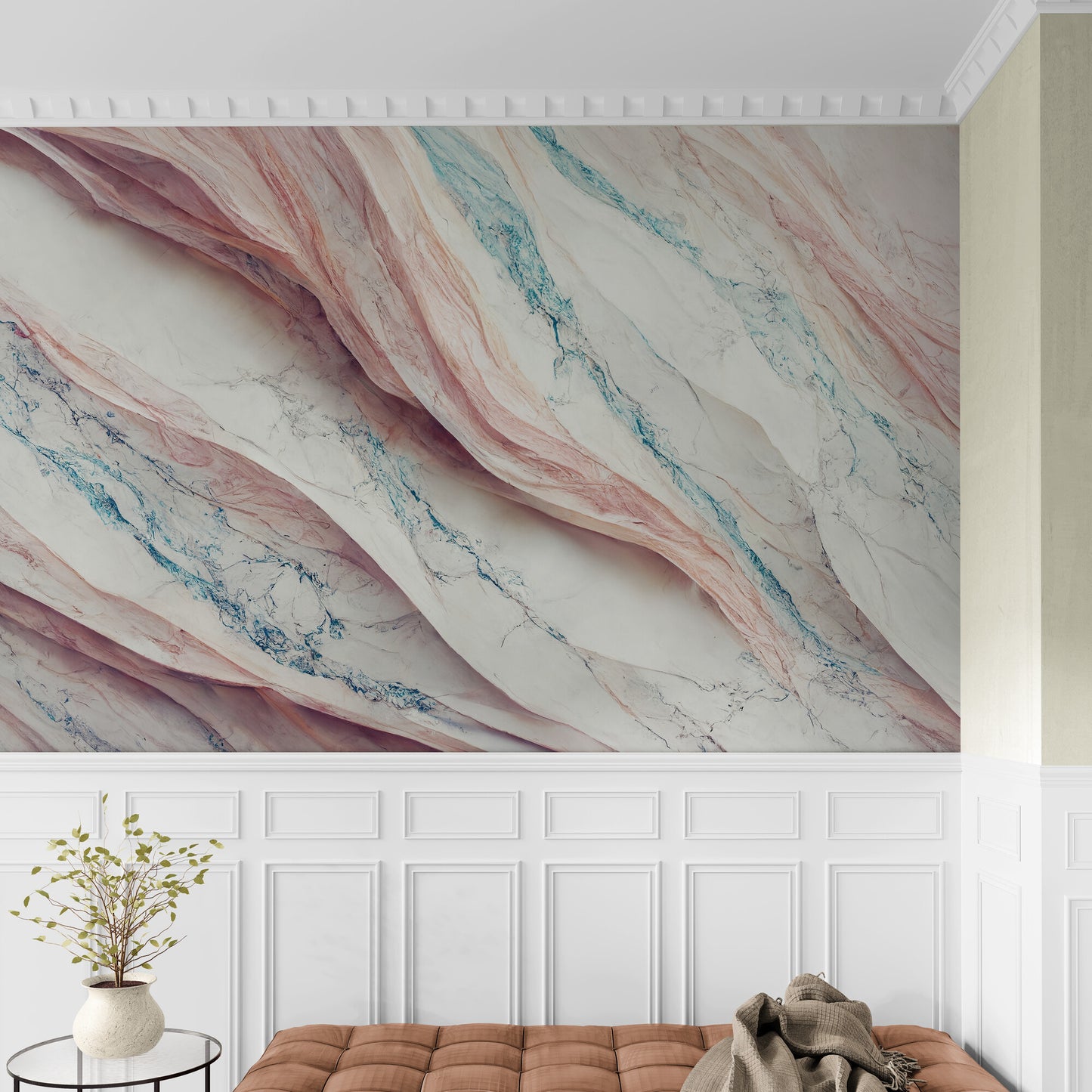Extra große abstrakte Tapete für Wohnzimmer, Schlafzimmer, Büro, blaues, rosa und weißes Wandbild, abnehmbare Tapete mit 3D-Effekt