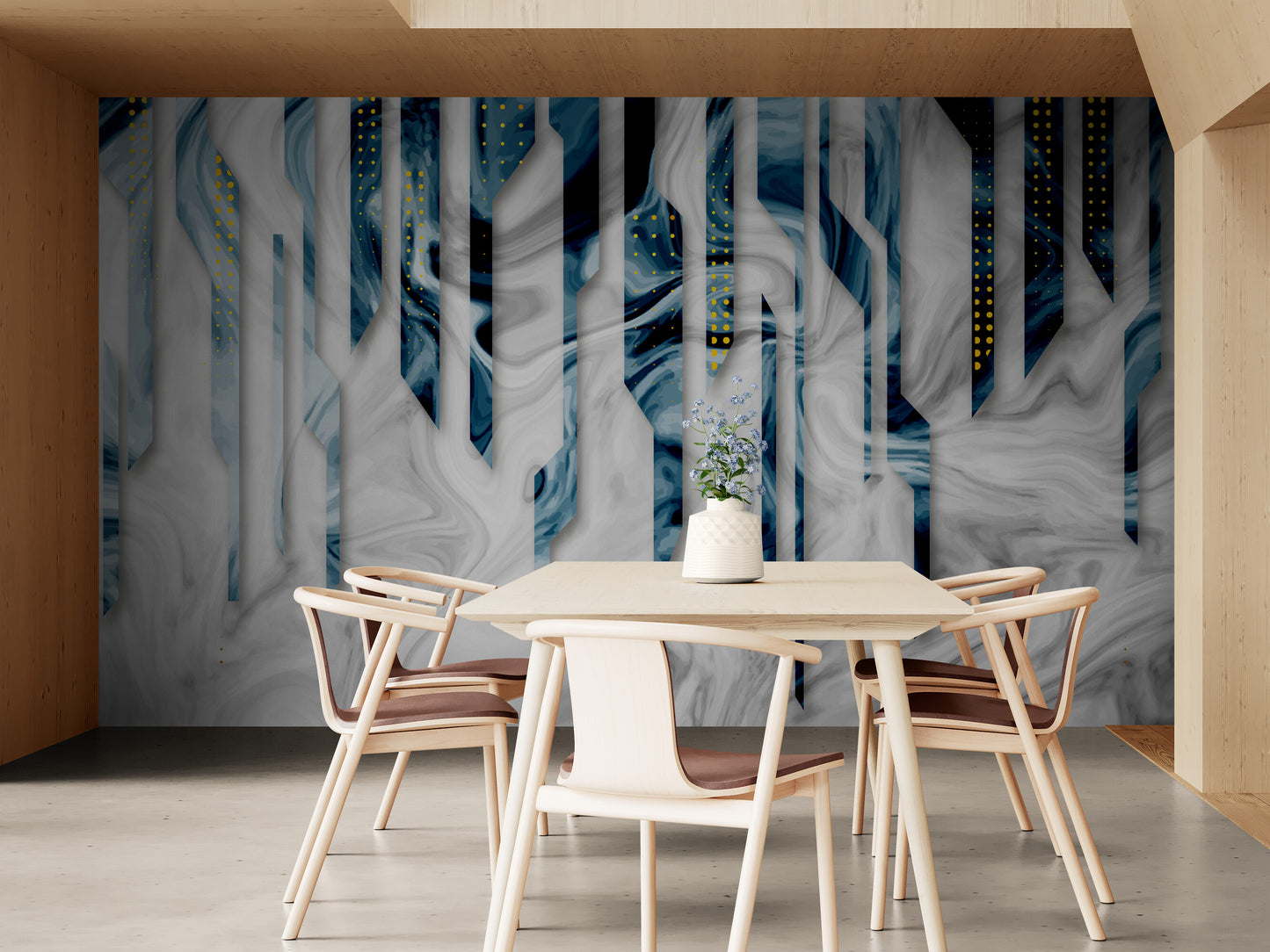 Abstraktes Wandbild, akzentuierte blau-weiße Tapete, selbstklebende Wandverkleidung für Wohnzimmer, Abzieh- und Klebetapete