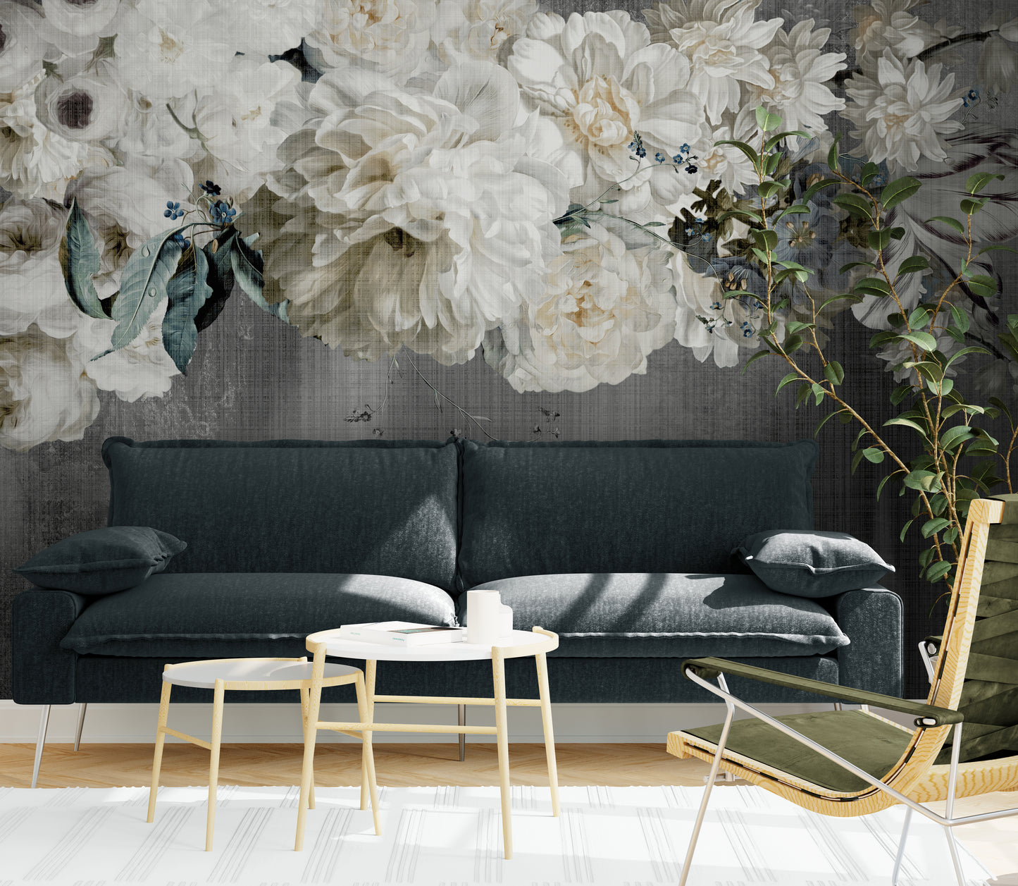 Flowers wall mural, big flowers wallpaper peel and stick, accent above bed wall mural, self adhesive botanical wallpaper mural, bedroom wallpaper