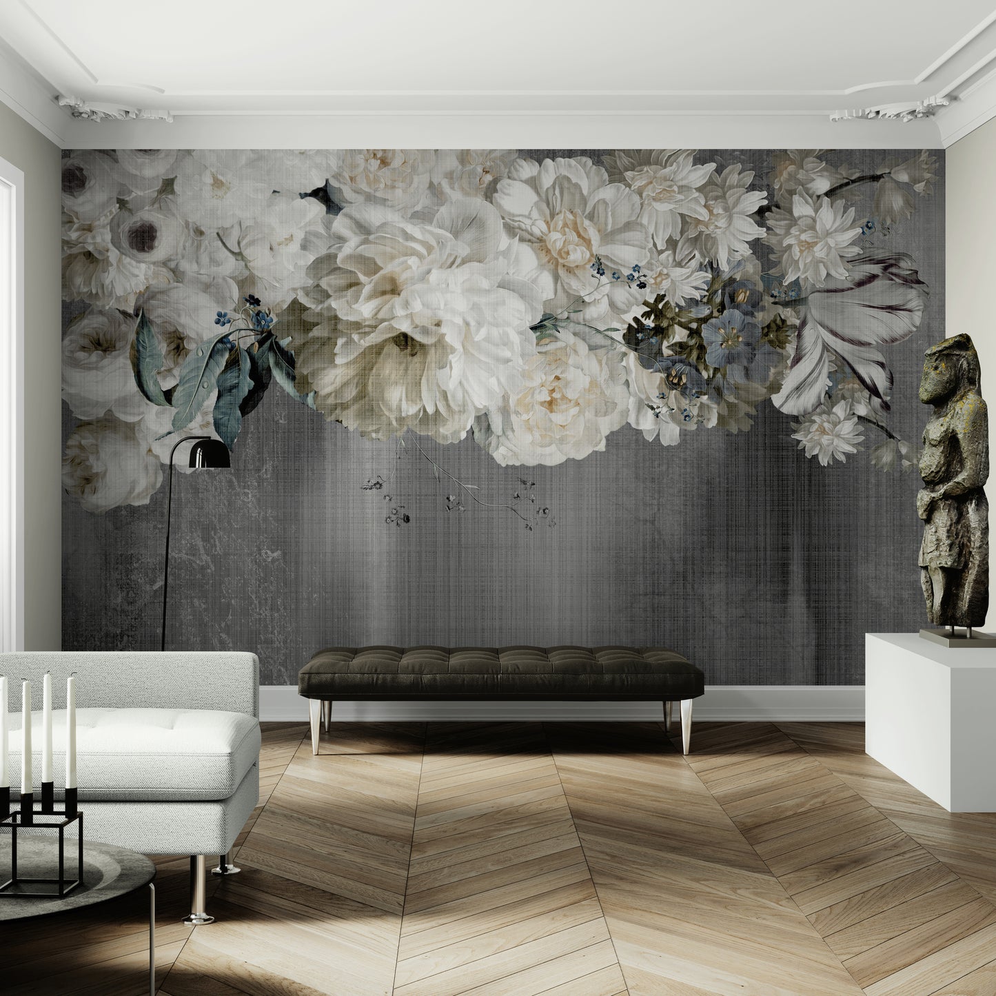 Flowers wall mural, big flowers wallpaper peel and stick, accent above bed wall mural, self adhesive botanical wallpaper mural, bedroom wallpaper